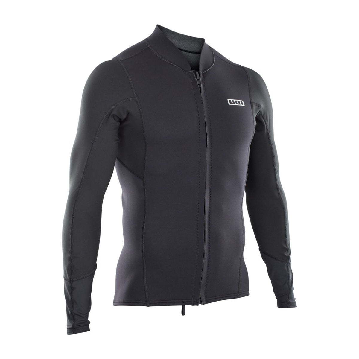 ION Neo Zip Top 2/1 LS Herren Neoprenanzug in Schwarz mit durchgehendem Reißverschluss, Vorderansicht