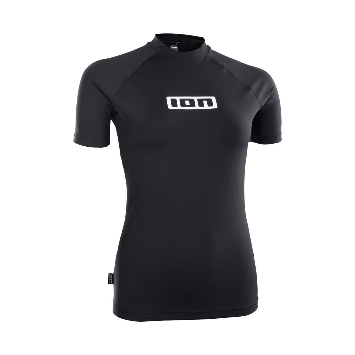 ION Rashguard Promo 2026 schwarzes Funktionsshirt mit weißem ION-Logo, Kurzarm, Frontansicht