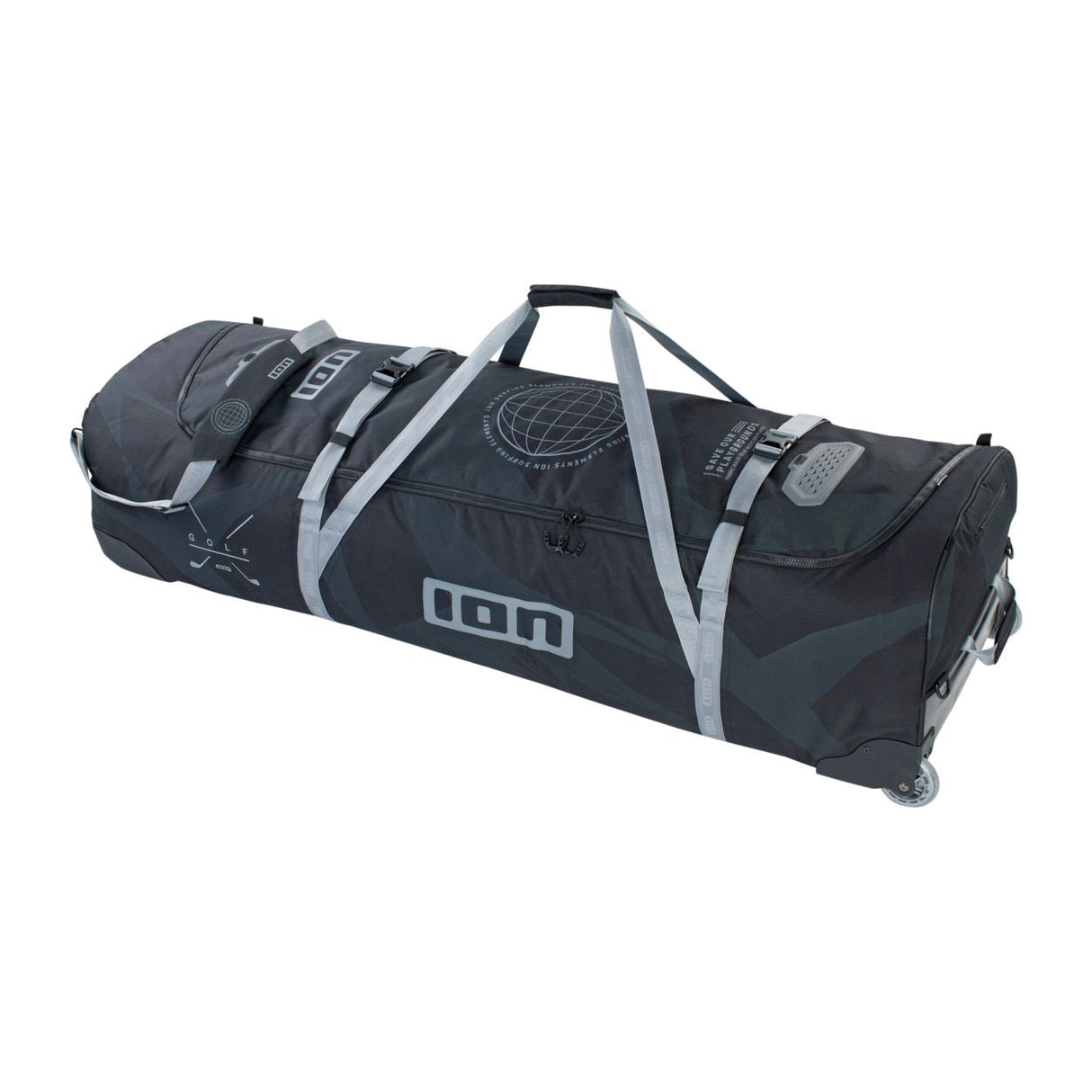 ION Gearbag Tec Golf 2026 Travelbag schwarz mit Rollen und Tragegriffen, Seitenansicht