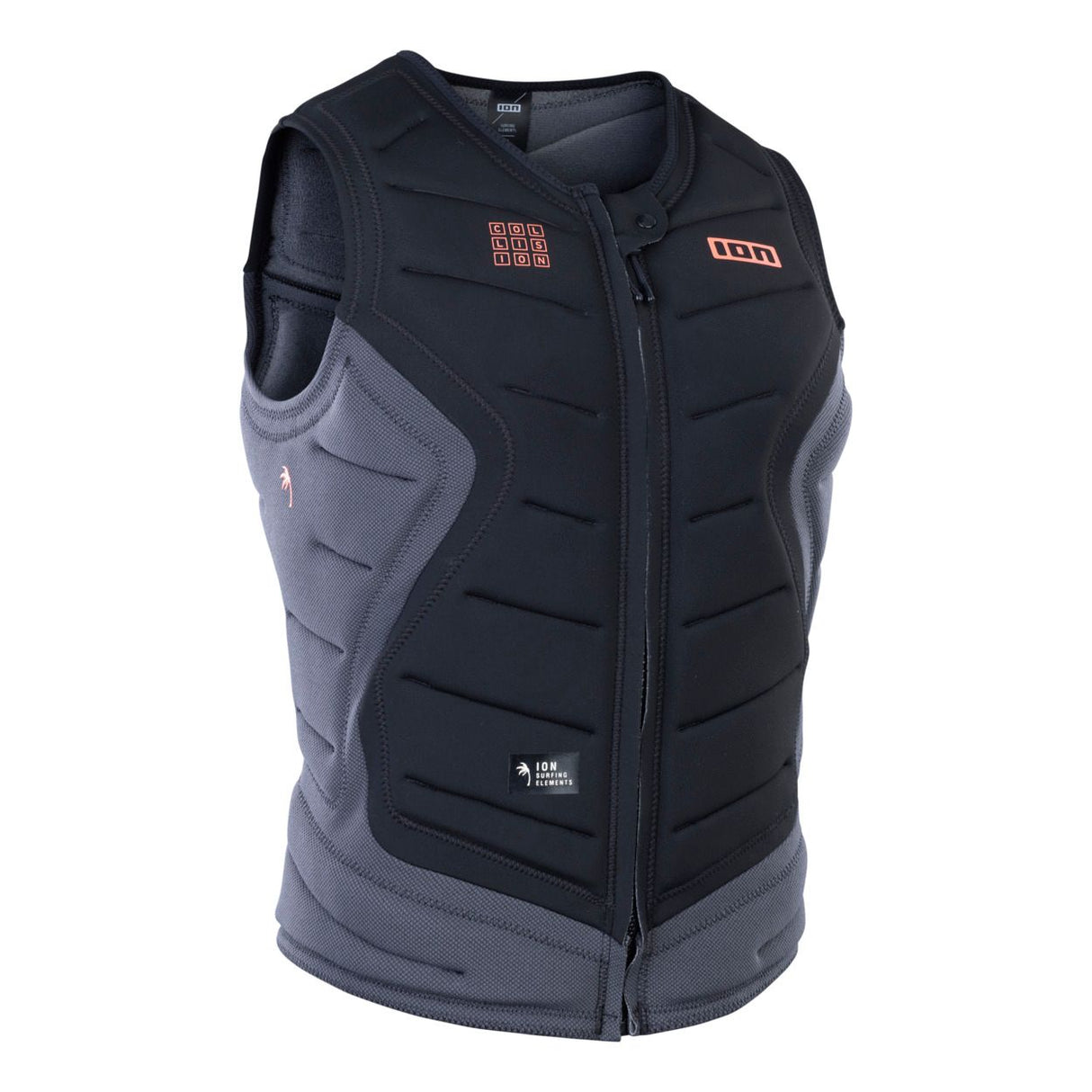 ION Collision Schutzweste Select Front Zip 2026 in Schwarz-Grau mit Frontreißverschluss, Frontansicht
