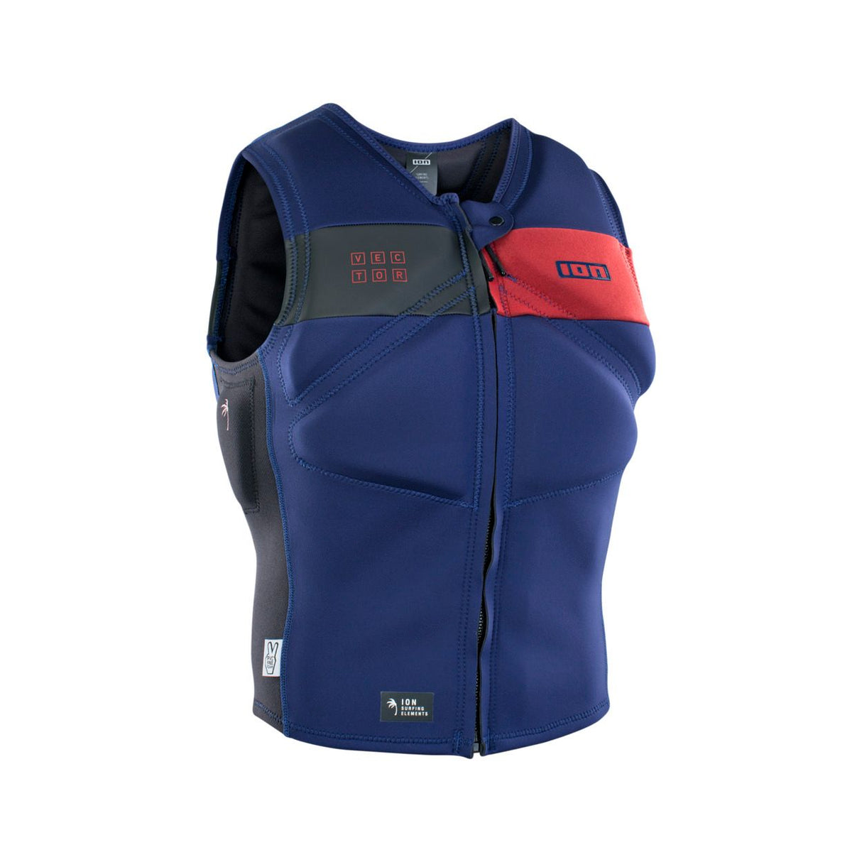 ION Vector Vest Amp Front Zip Junior 2024, blau-rot, Prallschutzweste mit Frontverschluss, Frontansicht