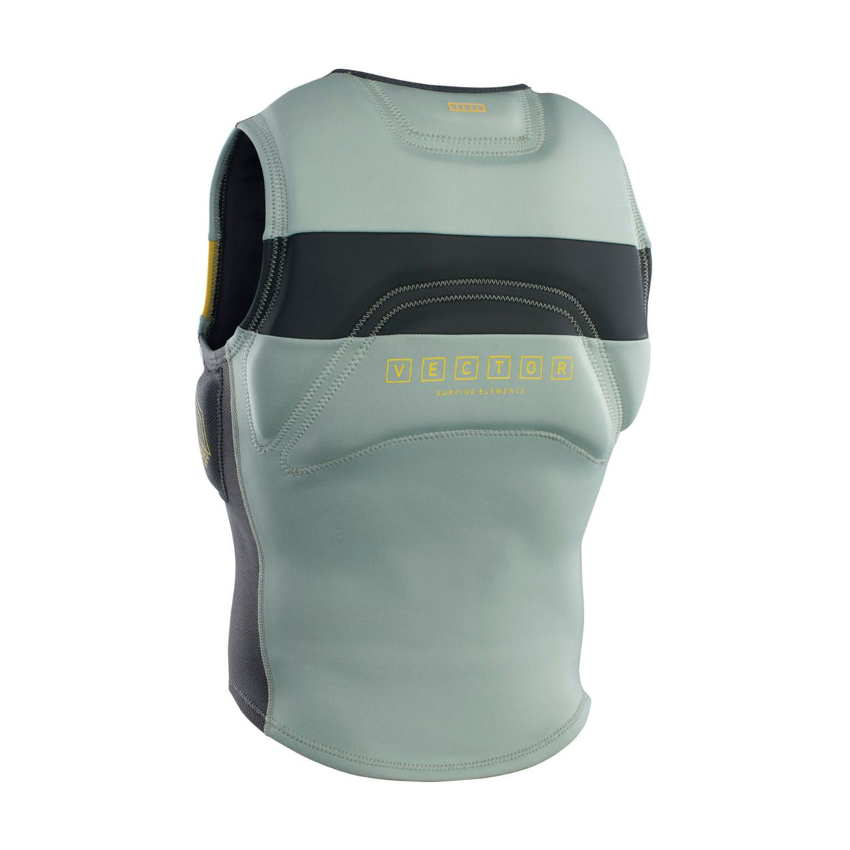 ION Vector Vest Amp Front Zip 2023 in Hellgrün mit schwarzem Streifen, Frontalansicht, Neopren-Schutzweste mit Reißverschluss