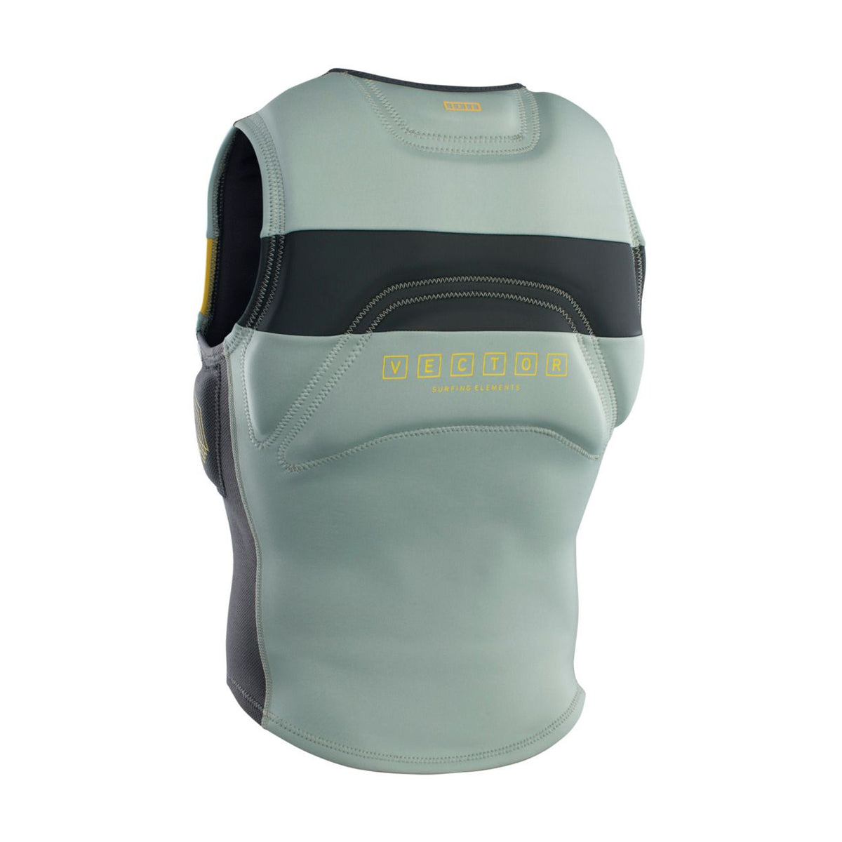 ION Vector Vest Amp Front Zip 2023 in Hellgrün mit schwarzem Streifen, Frontalansicht, Neopren-Schutzweste mit Reißverschluss