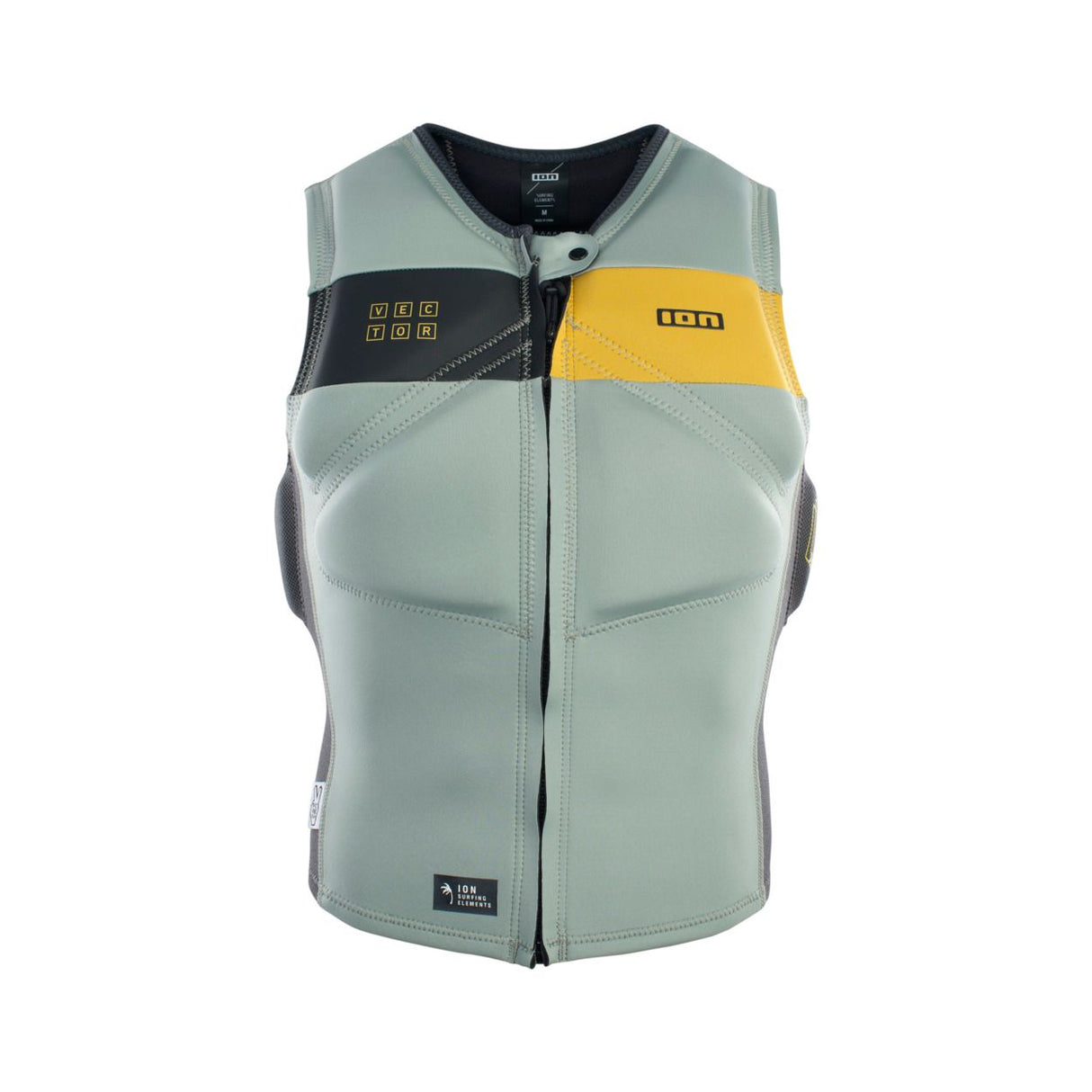 ION Vector Vest Amp Front Zip 2023 Prallschutzweste in Grau, Schwarz und Gelb, Frontansicht