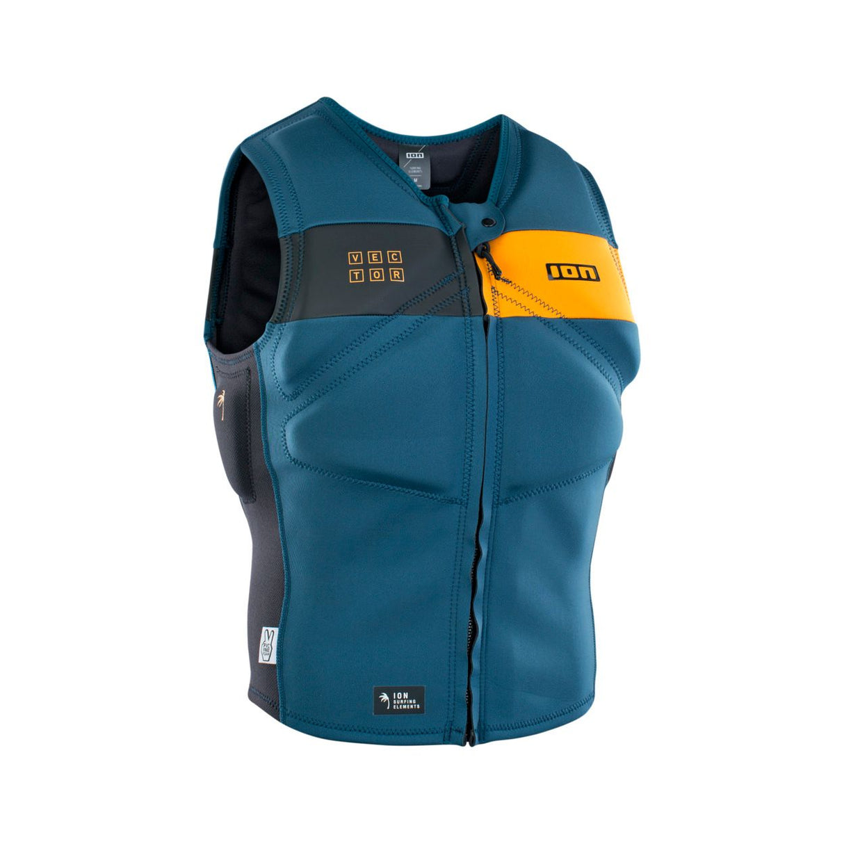 ION Vector Vest Amp Front Zip 2023 blau-gelb mit Frontreißverschluss, Frontalansicht