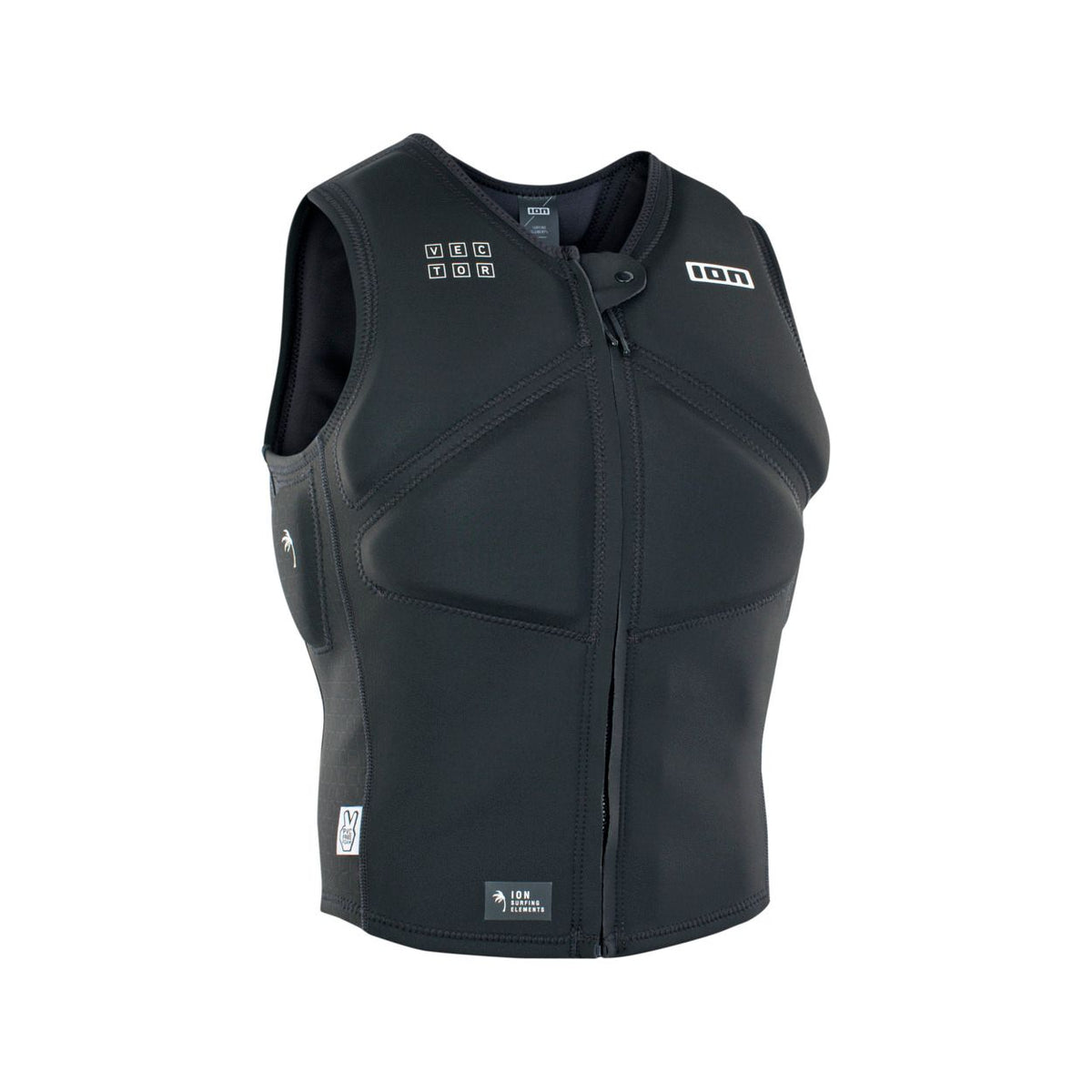 ION Vector Vest Core Front Zip Herren 2024 schwarze Prallschutzweste mit Reißverschluss, Frontalansicht