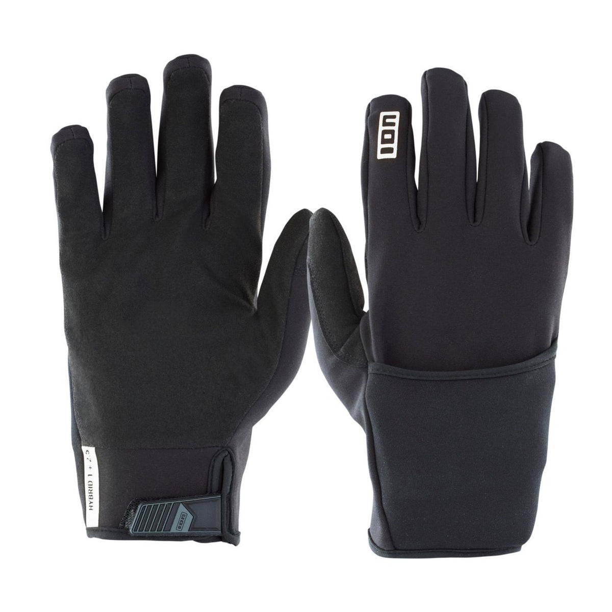 ION Hybrid Gloves 1+2.5 2026 schwarze Neopren-Handschuhe, Vorder- und Rückansicht