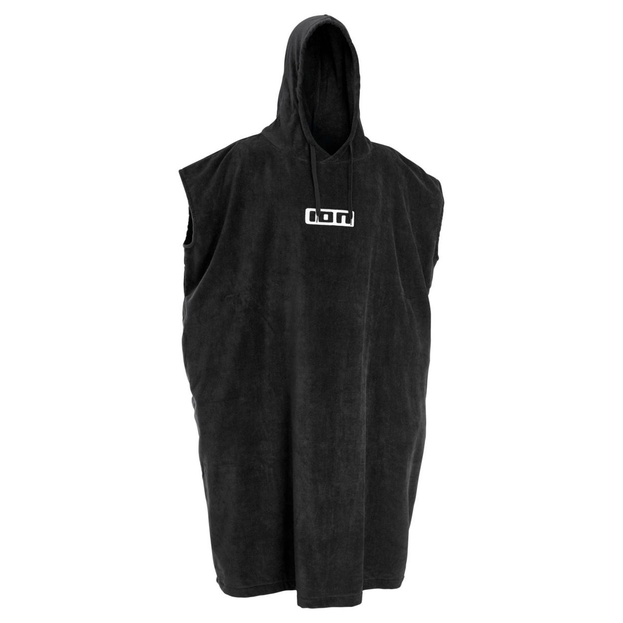 ION Poncho Core 2026 schwarzes Umhang-Handtuch mit Kapuze, Frontalansicht