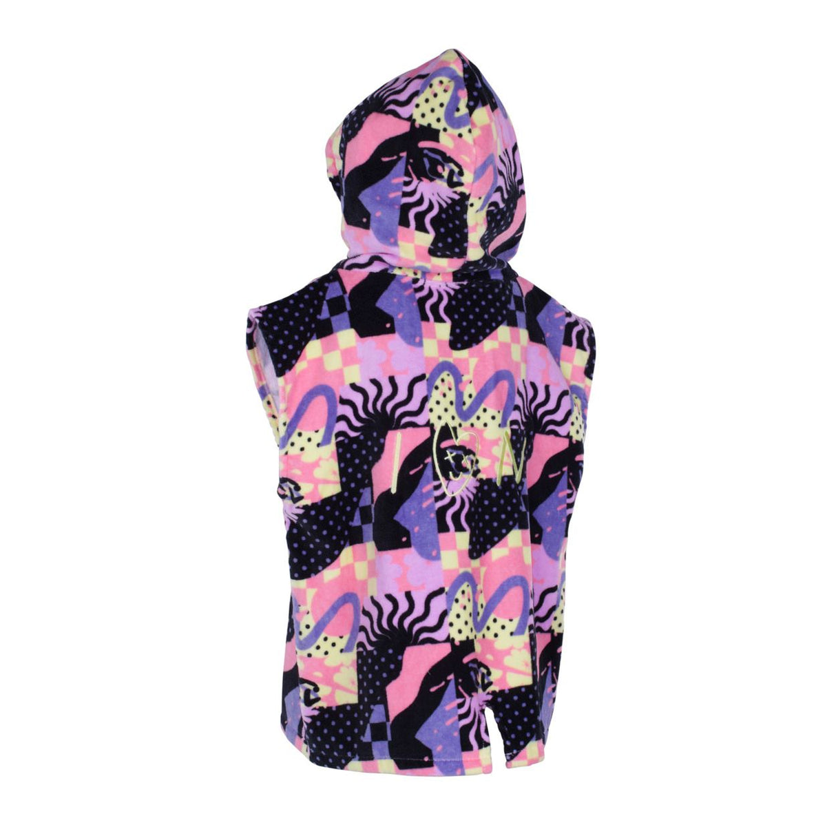 ION Poncho Mini Grom 2024 Kinderponcho mit buntem Muster in Rosa, Violett und Schwarz, Frontalansicht