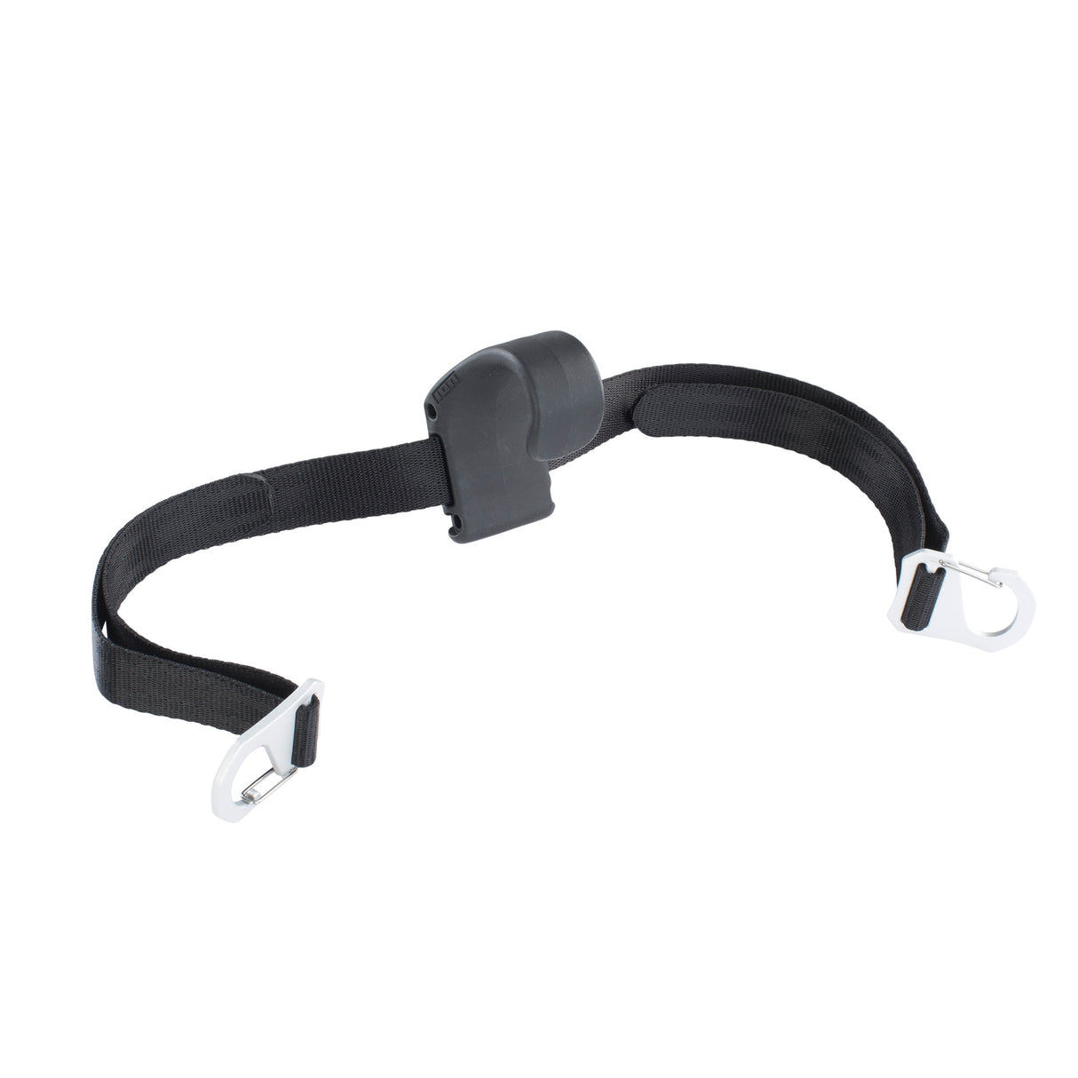 ION Wing Hip Belt Hook 2026, schwarzes Nylon-Hüftgurt-Zubehör mit Metallhaken, Trageansicht