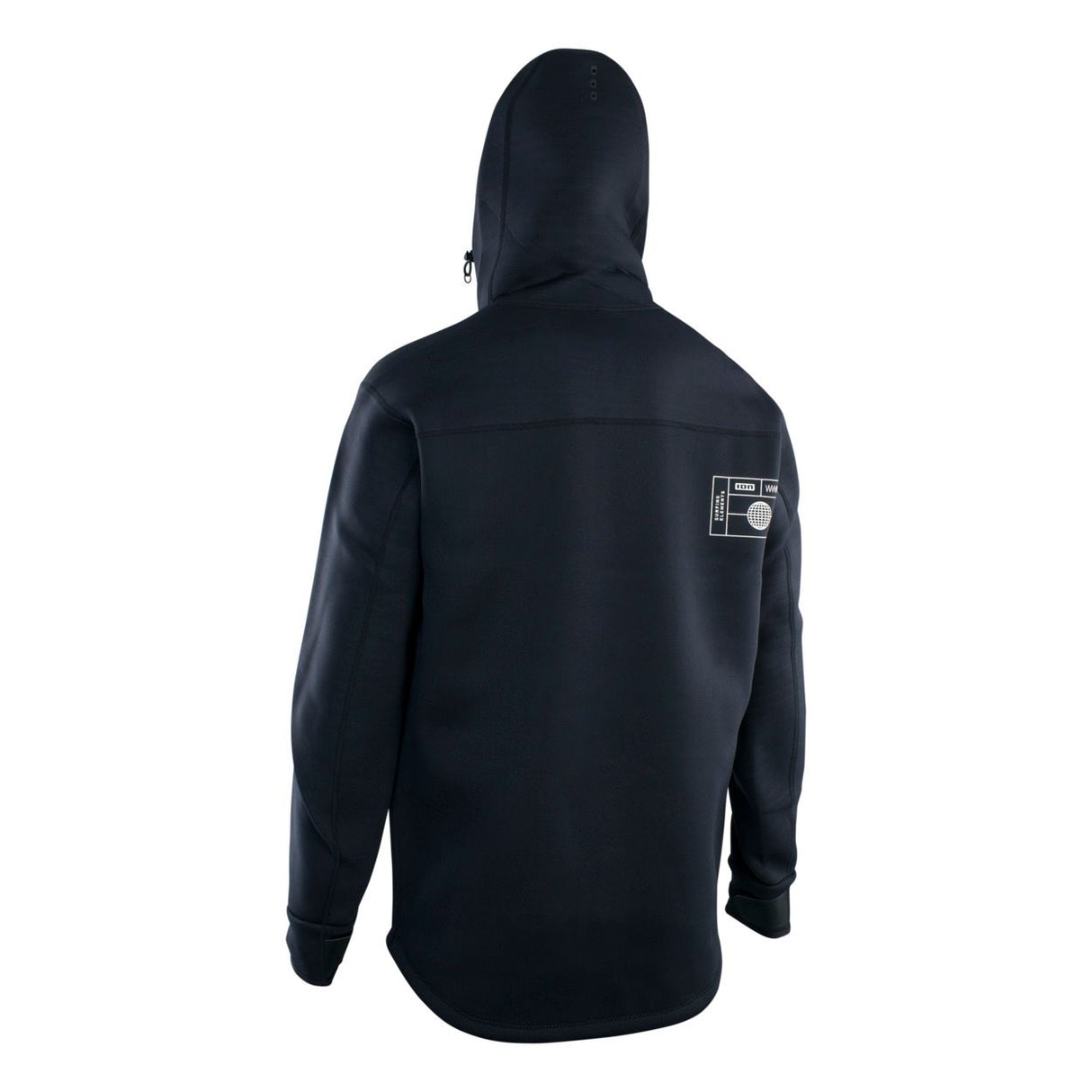 ION Neo Shelter Jacket Amp Herren 2024 in Schwarz, Rückansicht mit Kapuze und Logo-Patch
