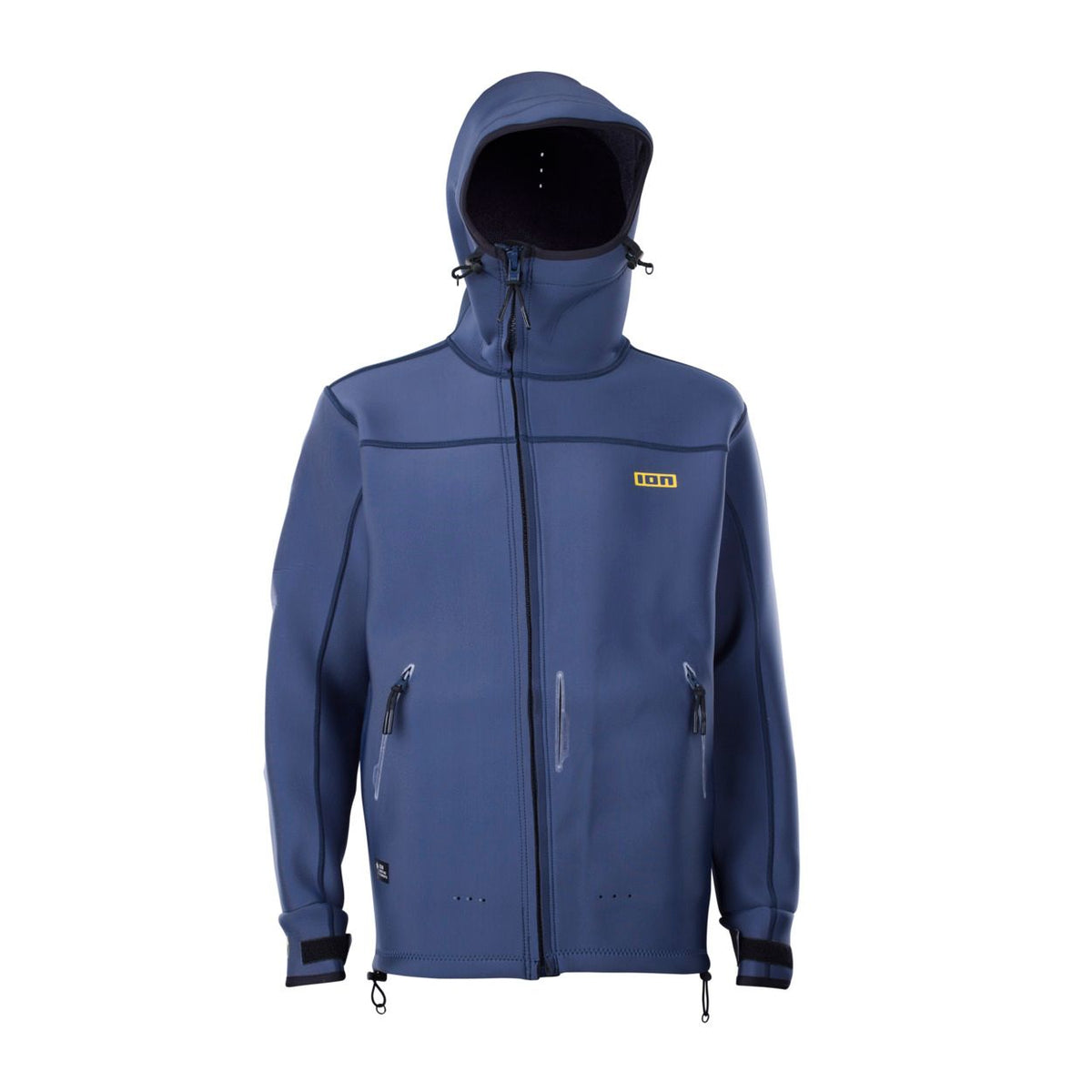ION Neo Shelter Jacket Amp Herren 2024 in Blau mit Kapuze, Frontansicht, Funktionsjacke aus Neopren mit Reißverschluss