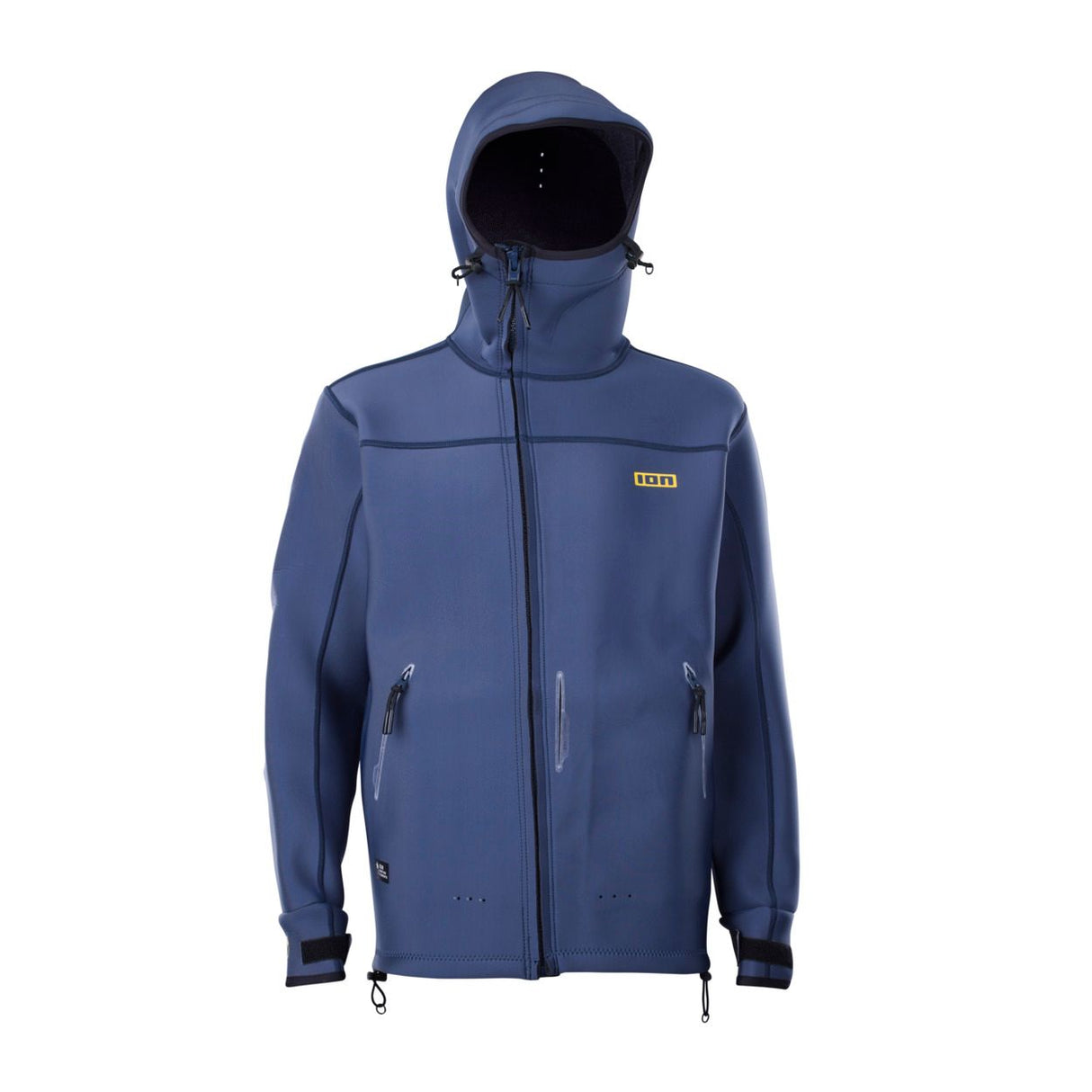 ION Neo Shelter Jacket Amp Herren 2024 in Blau mit Kapuze, Frontansicht, Funktionsjacke aus Neopren mit Reißverschluss