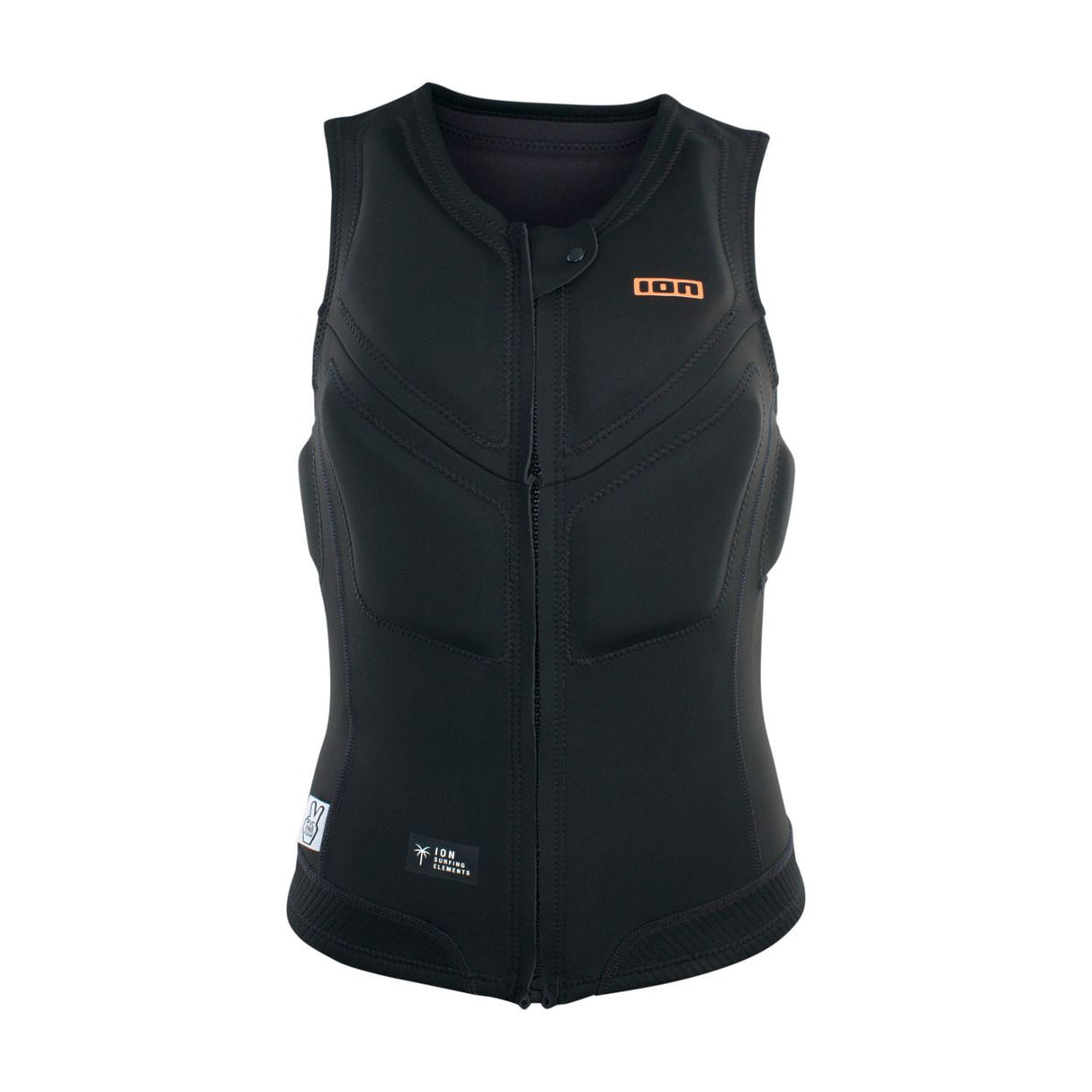 ION Ivy Weste Front Zip 2026, schwarze Neoprenweste mit Frontreißverschluss, Frontansicht