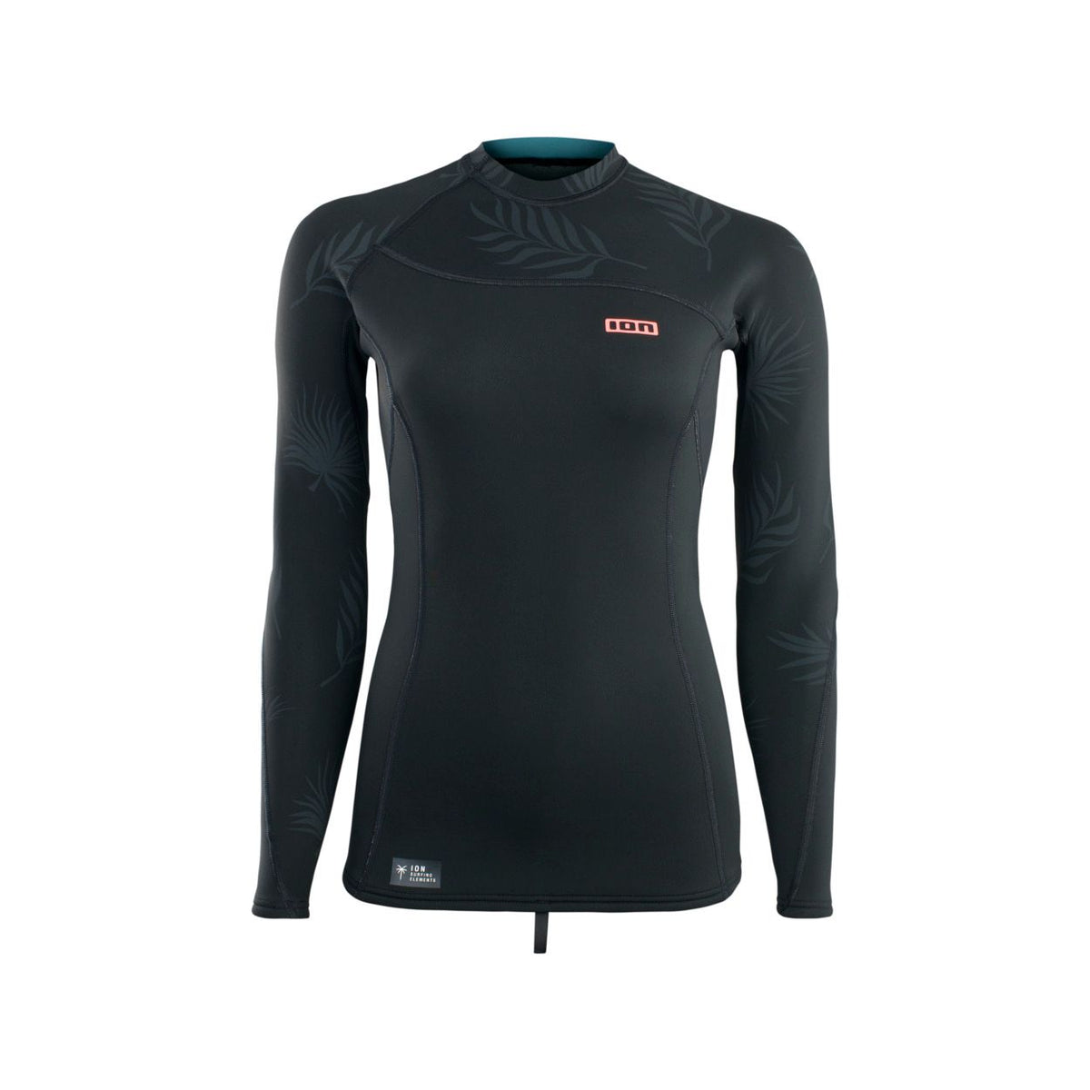 ION Neo Top 2/2 LS Damen Langarm-Neoprenshirt schwarz mit Musterprint, Frontansicht
