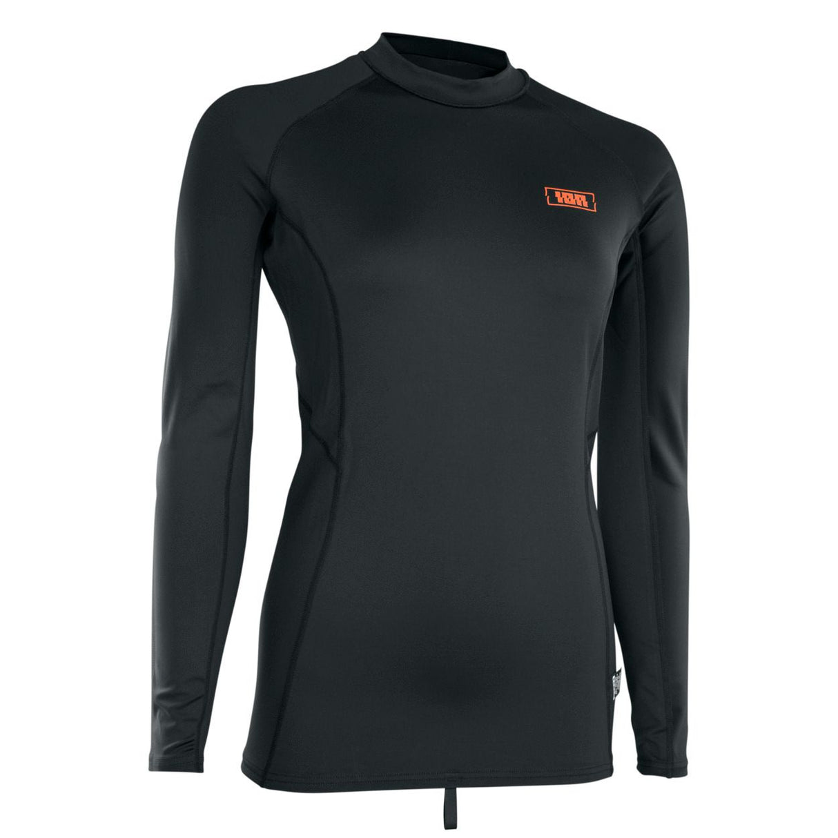 ION Thermo Top LS Damen schwarz, Langarmshirt aus Thermomaterial, Frontansicht mit Orange-Logo-Label