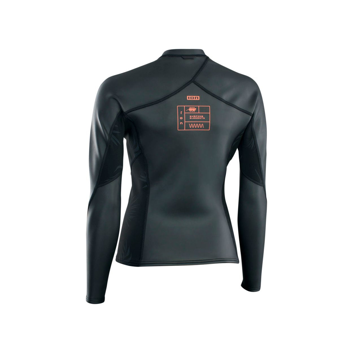 ION Neo Zip Top 2/1 LS Skin Damen, schwarzes Langarm-Neopren-Shirt mit Reißverschluss, Frontansicht