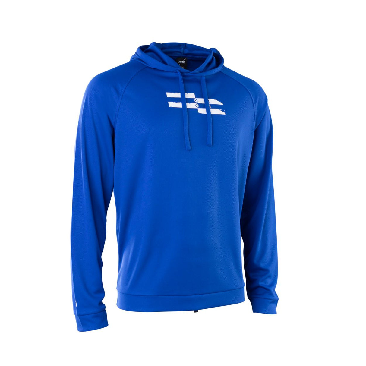 ION Wetshirt Hood Langarm Herren 2026 in Blau mit Kapuze und weißem Logo, Frontansicht