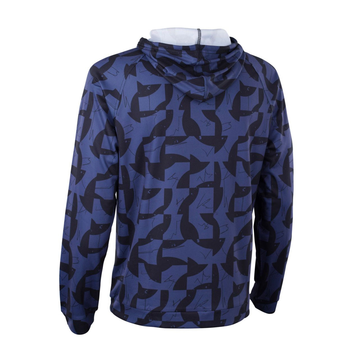 ION Wetshirt Hood Langarm Herren 2026 in Blau mit geometrischem Muster, Kapuze und langen Ärmeln, Frontansicht