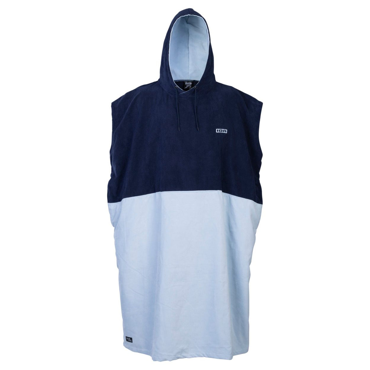 ION Poncho Select Bamboo Herren Dunkelblau Hellblau Frontansicht mit Kapuze