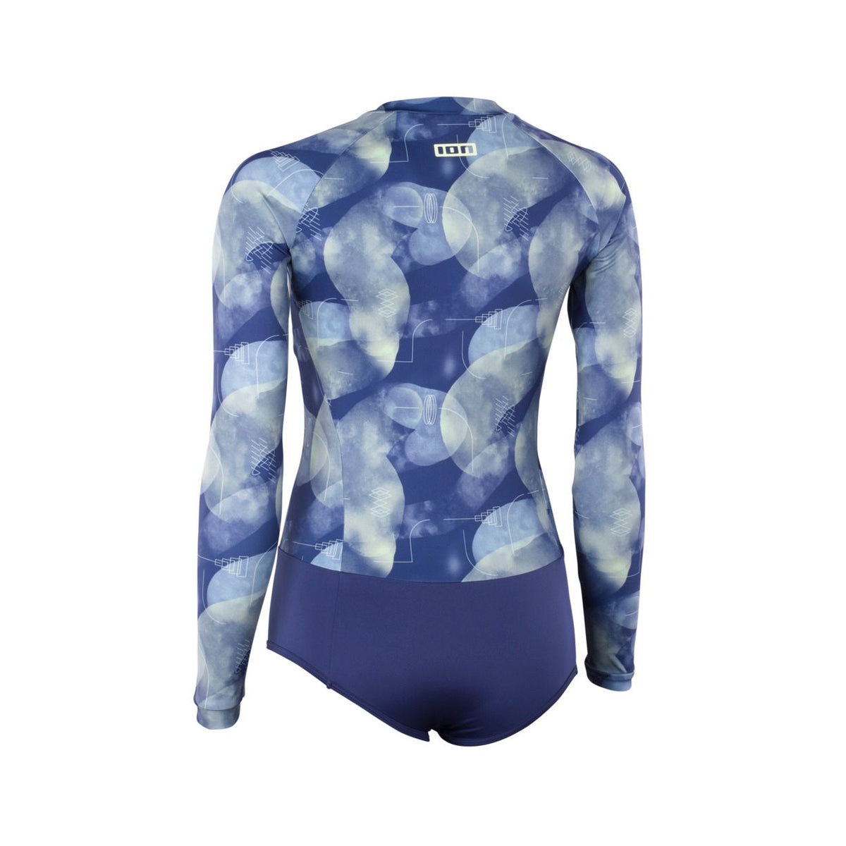 ION Bottom Swimsuit LS women 2024 in Blau mit abstraktem Muster, Langarm-Rashguard, Frontalansicht