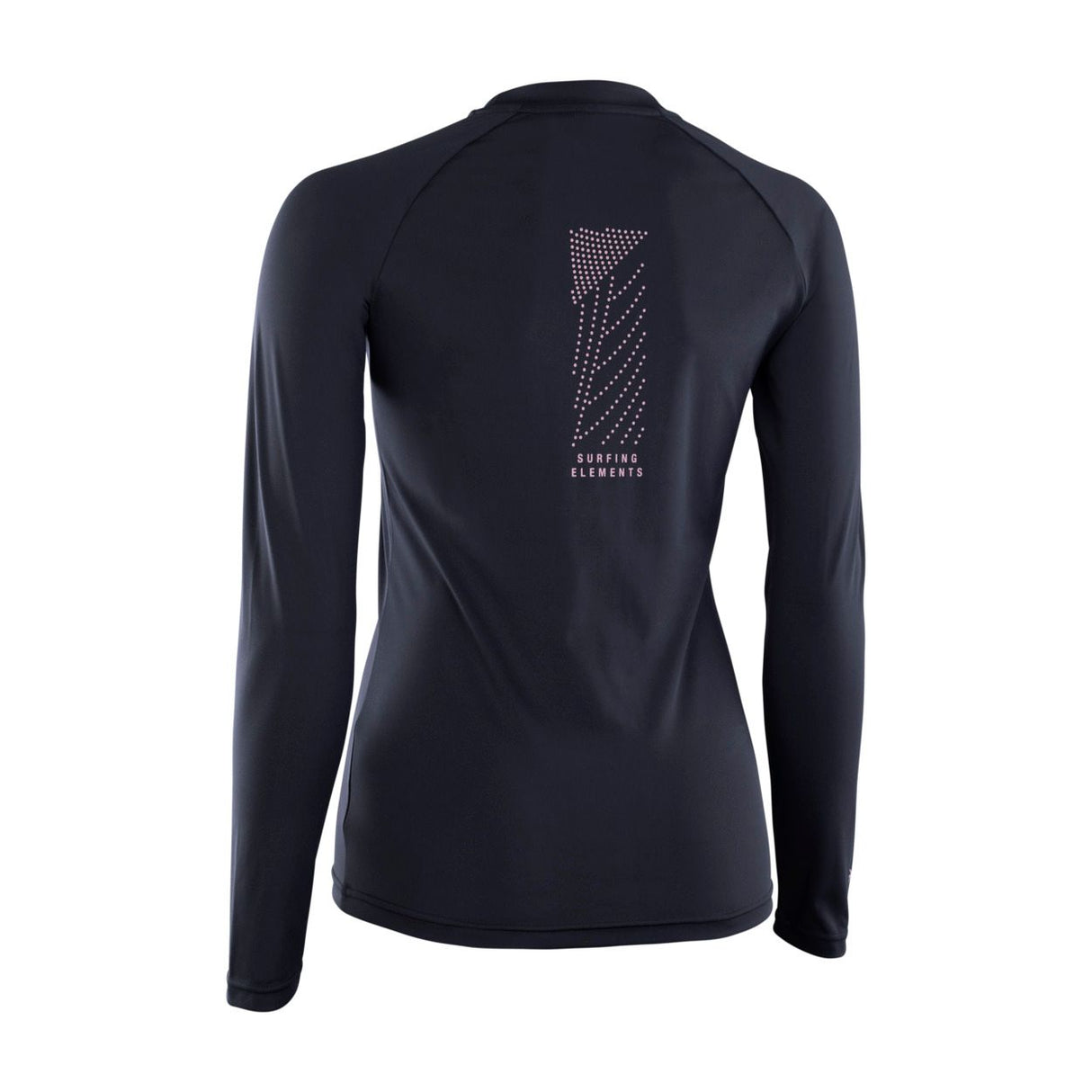 ION Damen Rashguard Langarm 2024 in Schwarz, Rückansicht, funktionales Neopren-Oberteil mit geometrischem Rückendesign