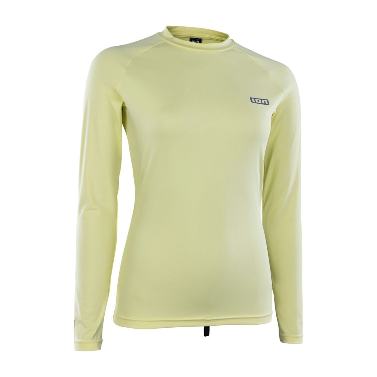 ION Damen Rashguard Langarm in Hellgelb, Frontansicht des UV-Schutz Funktionsshirts mit langen Ärmeln