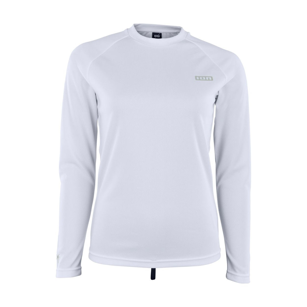 ION Wetshirt Langarm Damen 2026 weiß, Frontansicht, langärmeliges Neopren-Shirt mit Logo