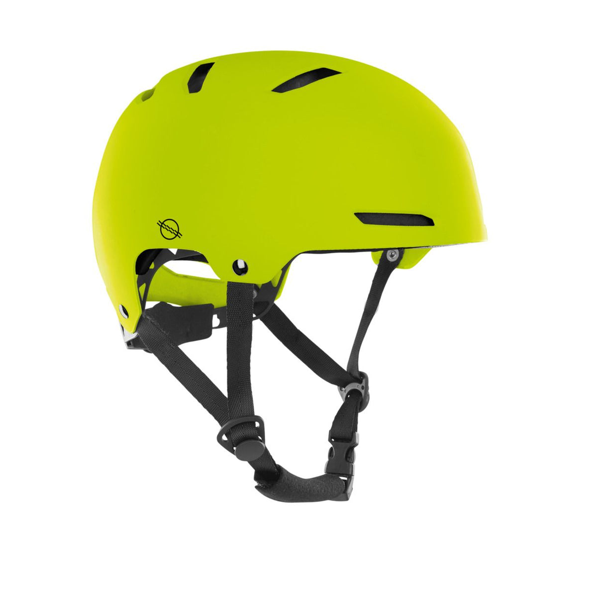 ION Slash Core Helmet 2026 in Neongelb mit schwarzen Riemen, Seitenansicht