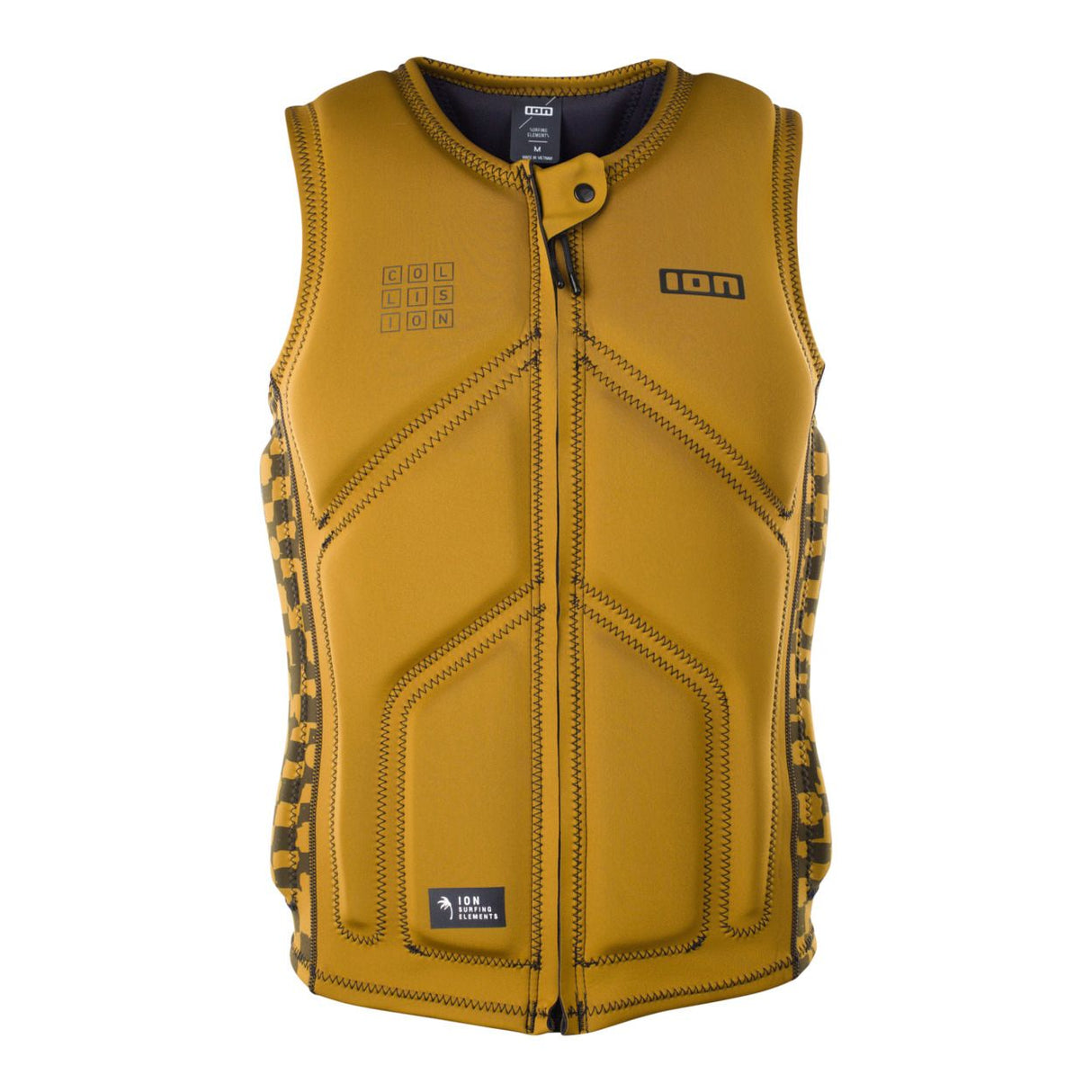 ION Collision Vest Core Front Zip 2026 in Goldgelb mit Frontreißverschluss, Frontalansicht