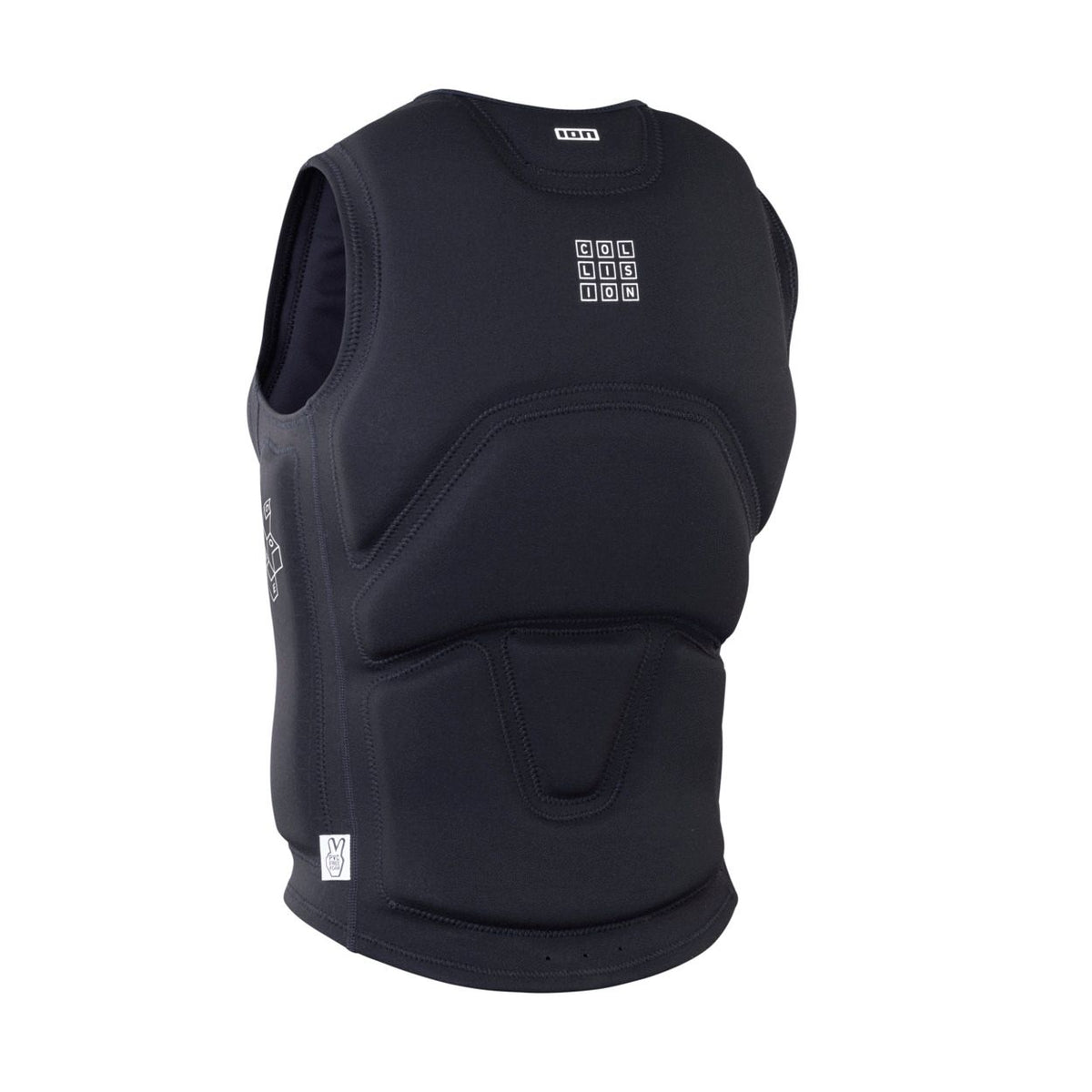 ION Collision Vest Core Front Zip 2026, schwarze Schutzweste mit Polsterung, Frontalansicht