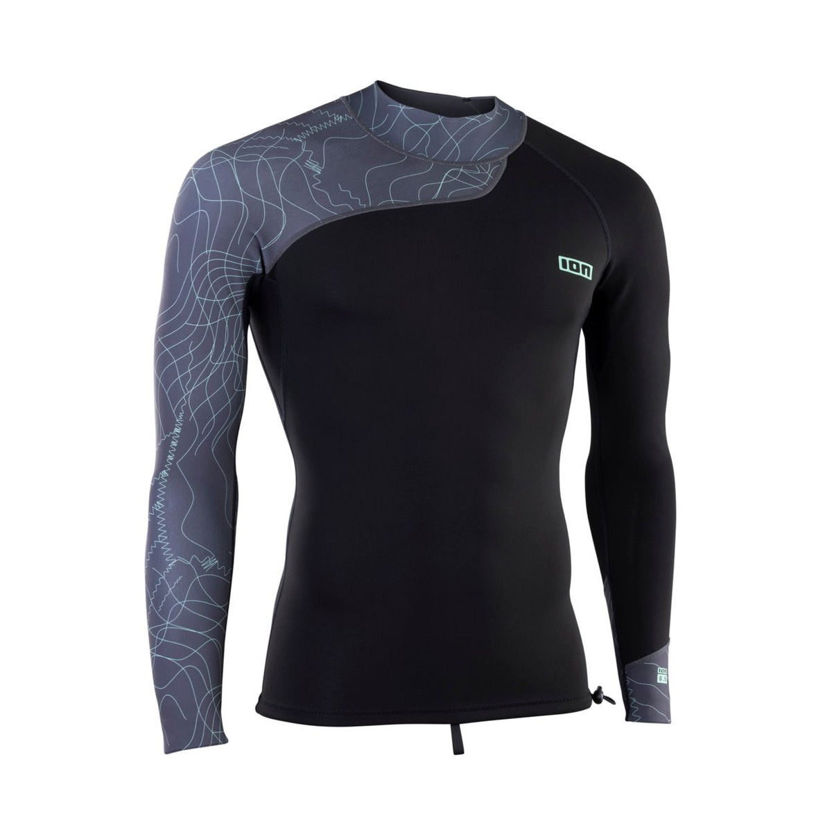 ION Neo Top 0.5 LS men Neoprenshirt, schwarz mit grauem Muster, Langarm, Frontalansicht