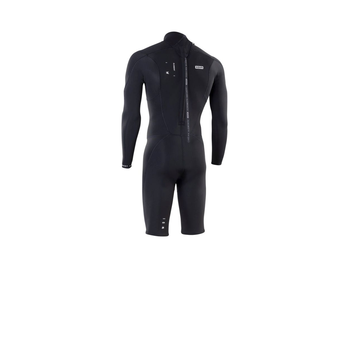 ION Element 2/2 Shorty LS Back Zip 2026, schwarzer Neopren-Shorty mit langen Ärmeln, Rückenreißverschluss, Rückenansicht