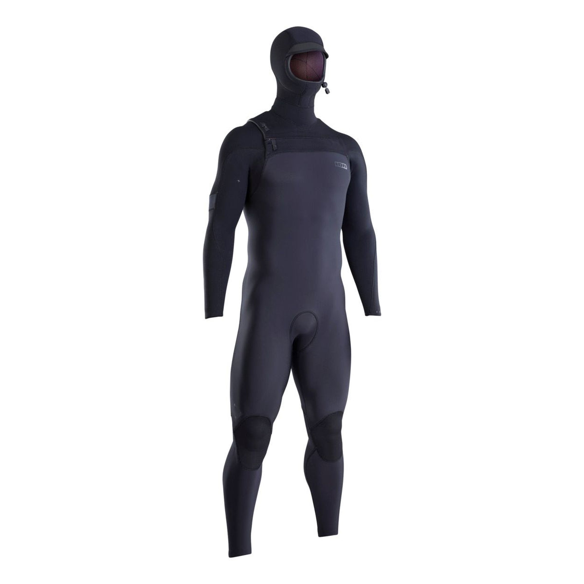 ION Seek Amp 6/5 Herren Neoprenanzug mit Kapuze und Front Zip in Schwarz, Frontalansicht