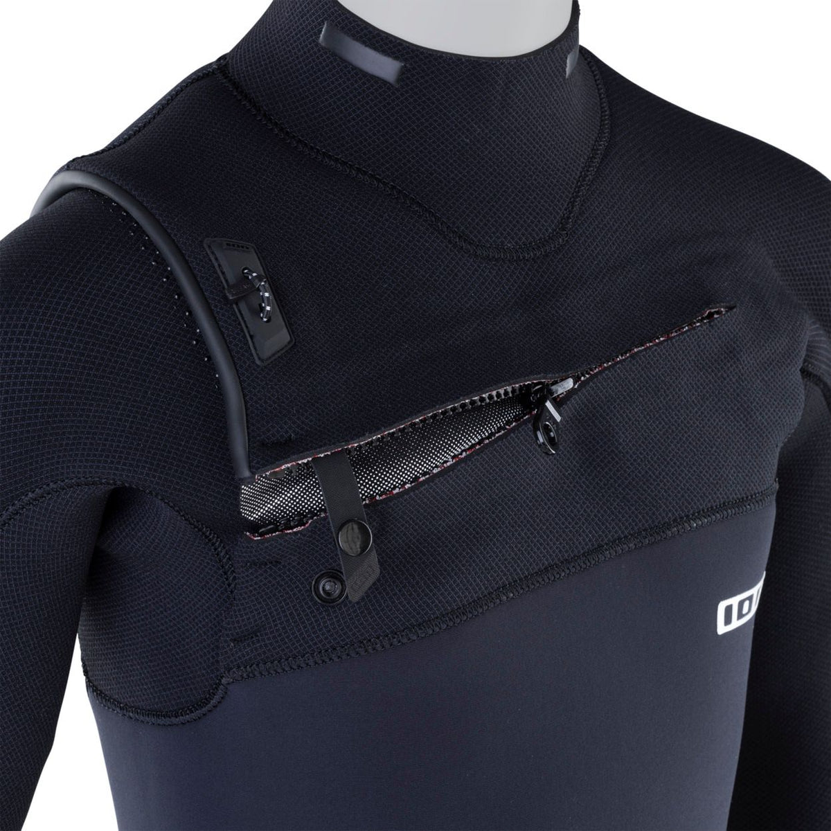 ION Capture Amp 4/3 Junior Neoprenanzug schwarz mit Front-Zip, Detailansicht Oberkörper