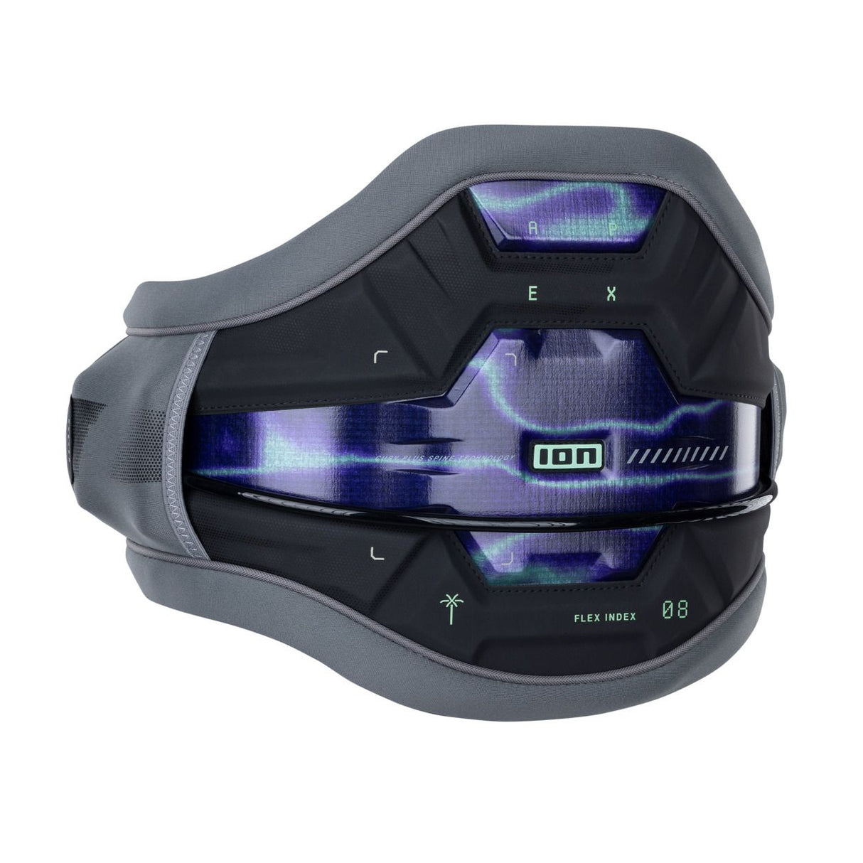 ION Apex Kite Trapez Herren 2026, grau-schwarz mit violettem Innenlayout, Frontansicht