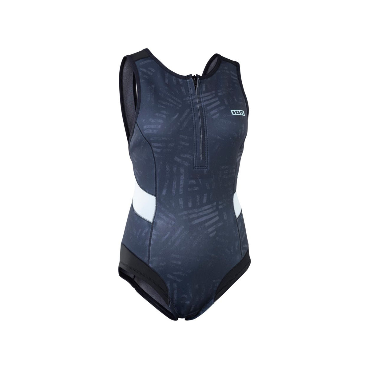 ION Amaze V-Back 1.5 Damen Neoprenanzug in Dunkelblau mit weißen Seitenpanels, Frontreißverschluss, Frontalansicht