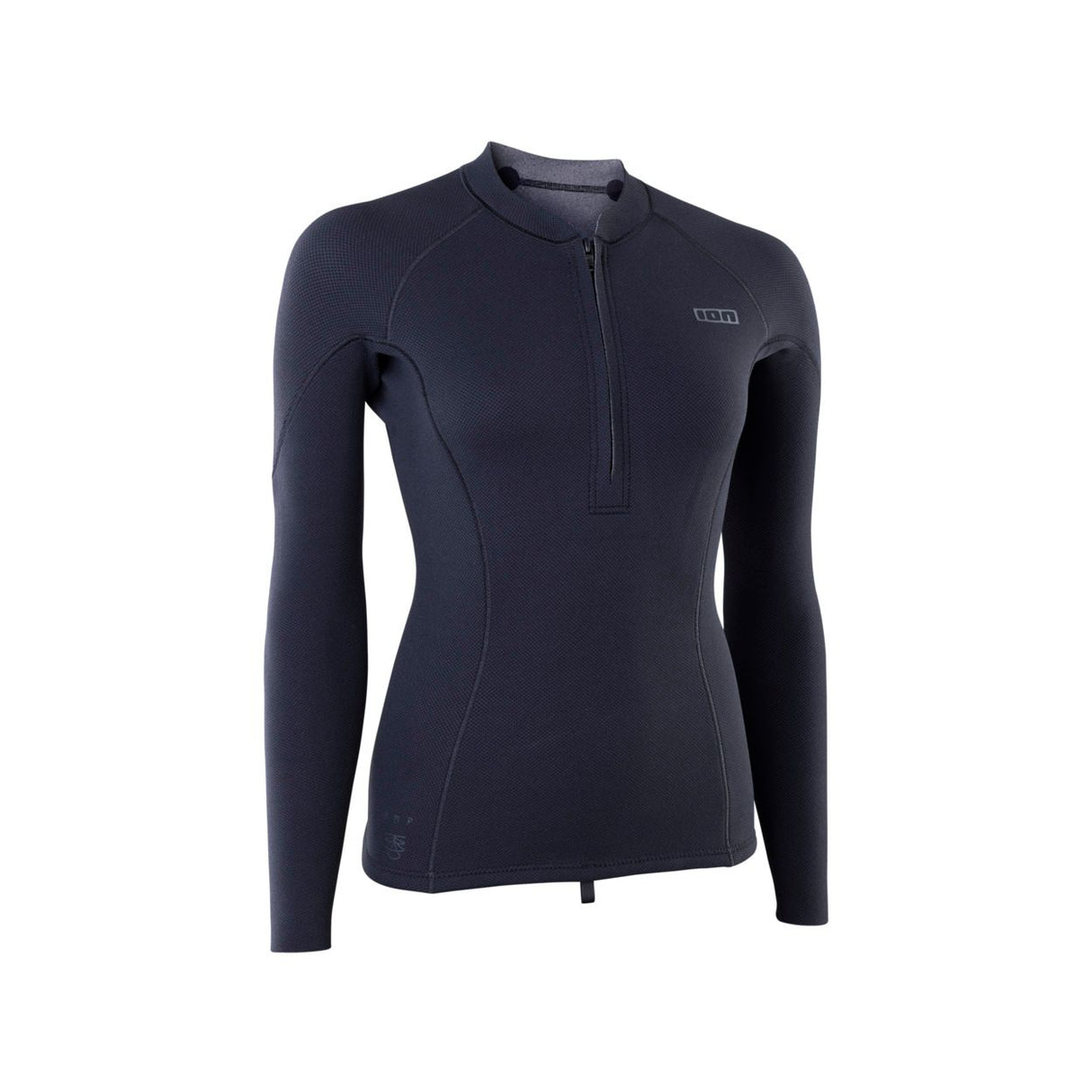 ION Amaze Amp Zip Top 1.5 Damen, Neoprenshirt dunkelblau, Frontalansicht mit Reißverschluss