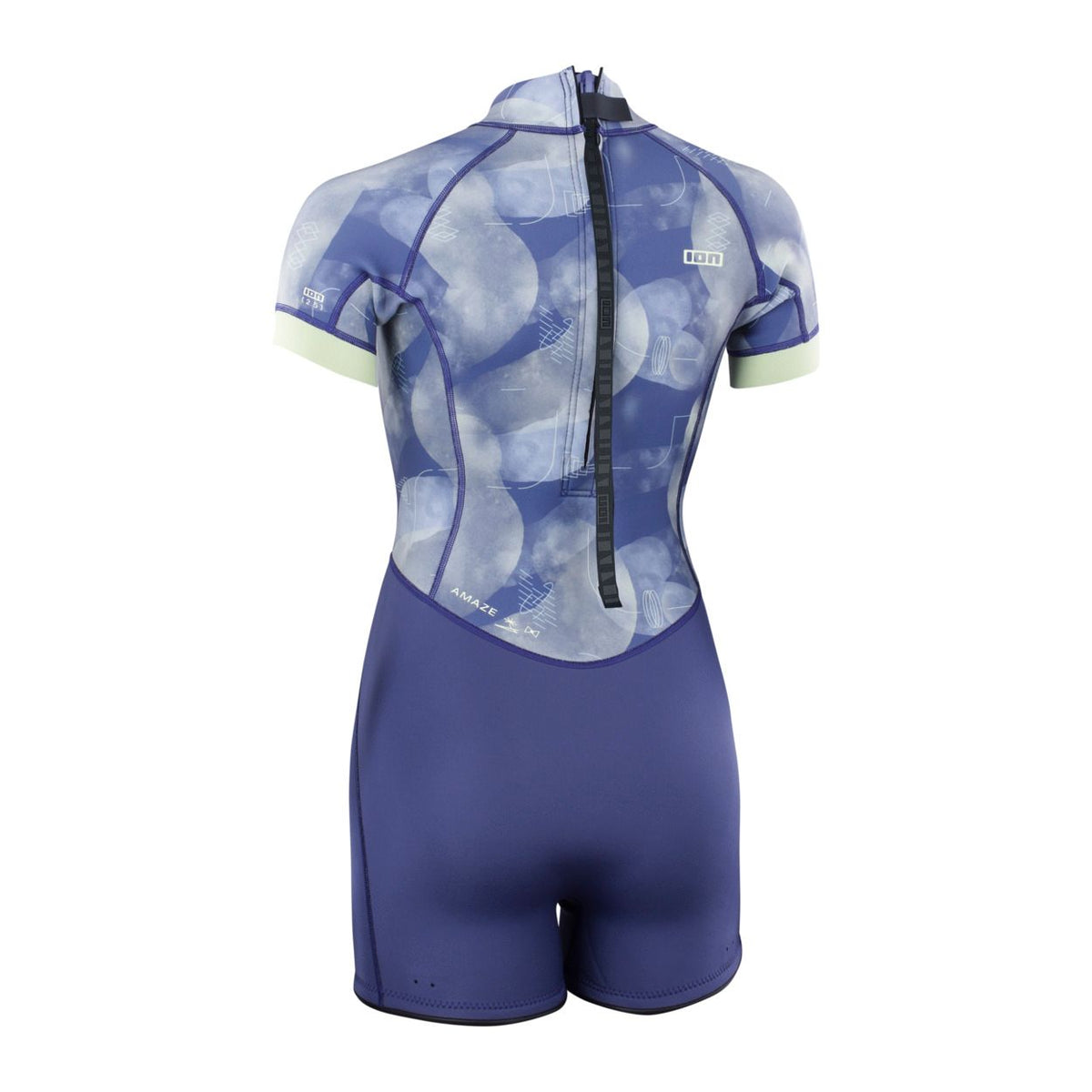 ION Amaze Shorty 2.5 2026 Neoprenanzug in Blau mit geometrischem Muster, Kurzarm, Rückenverschluss, Rückansicht