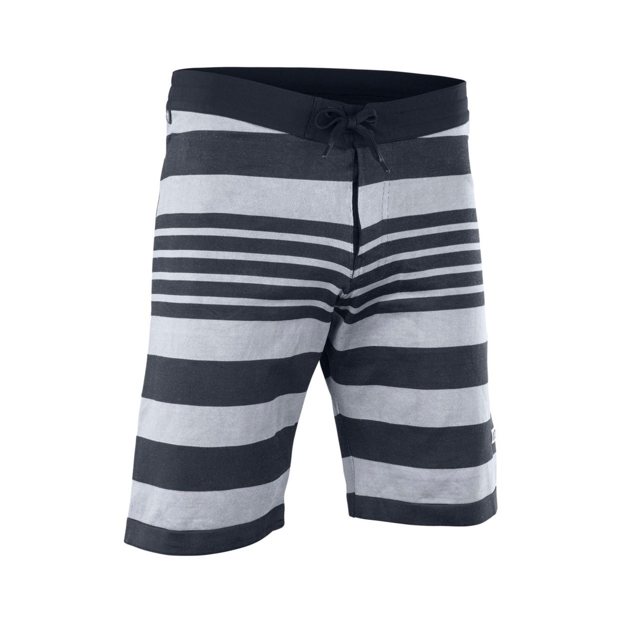 ION Surf Shield 2026 Badeshorts mit Blockstreifen in Dunkelblau und Hellgrau, Frontansicht