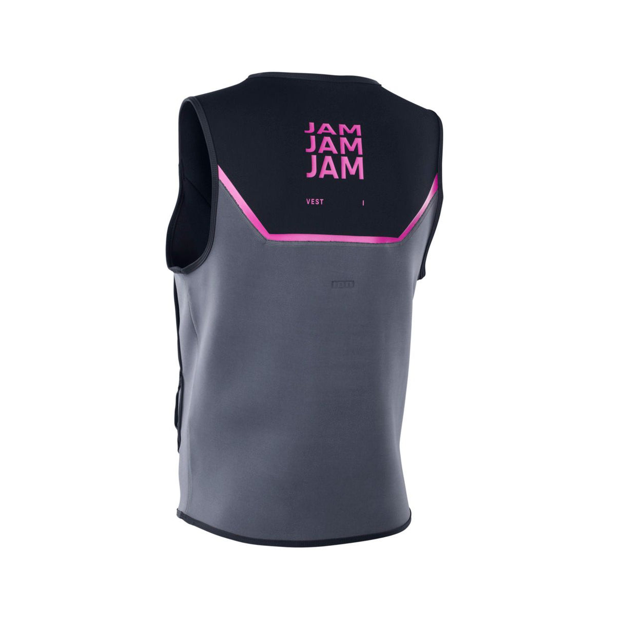 ION Neo Jacket Jam ärmellose Weste in Grau und Schwarz mit pinken Akzenten, Frontalansicht