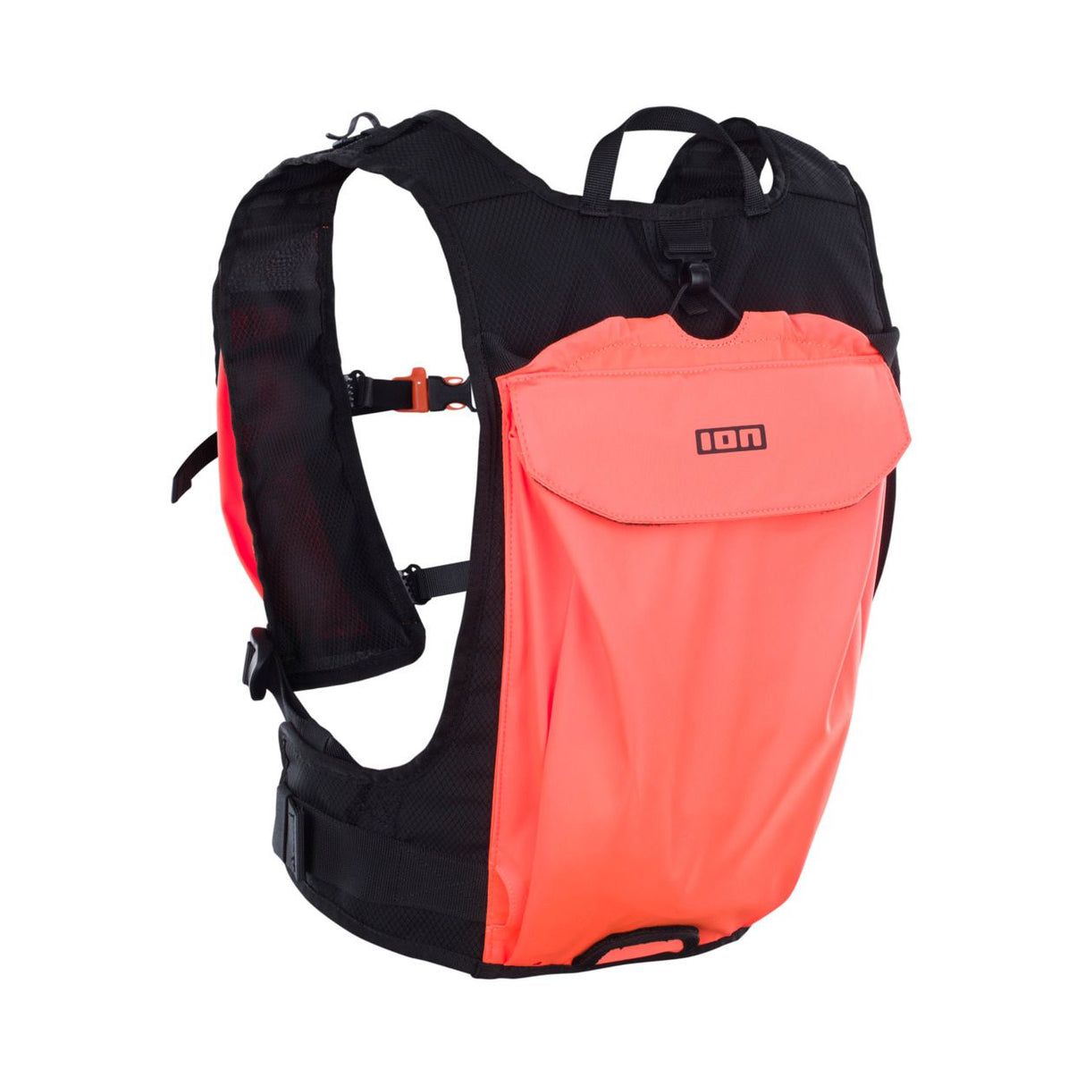 ION Explorer Bag 2026 Rucksack schwarz-rot mit Schultergurten und Fronttasche, Frontansicht
