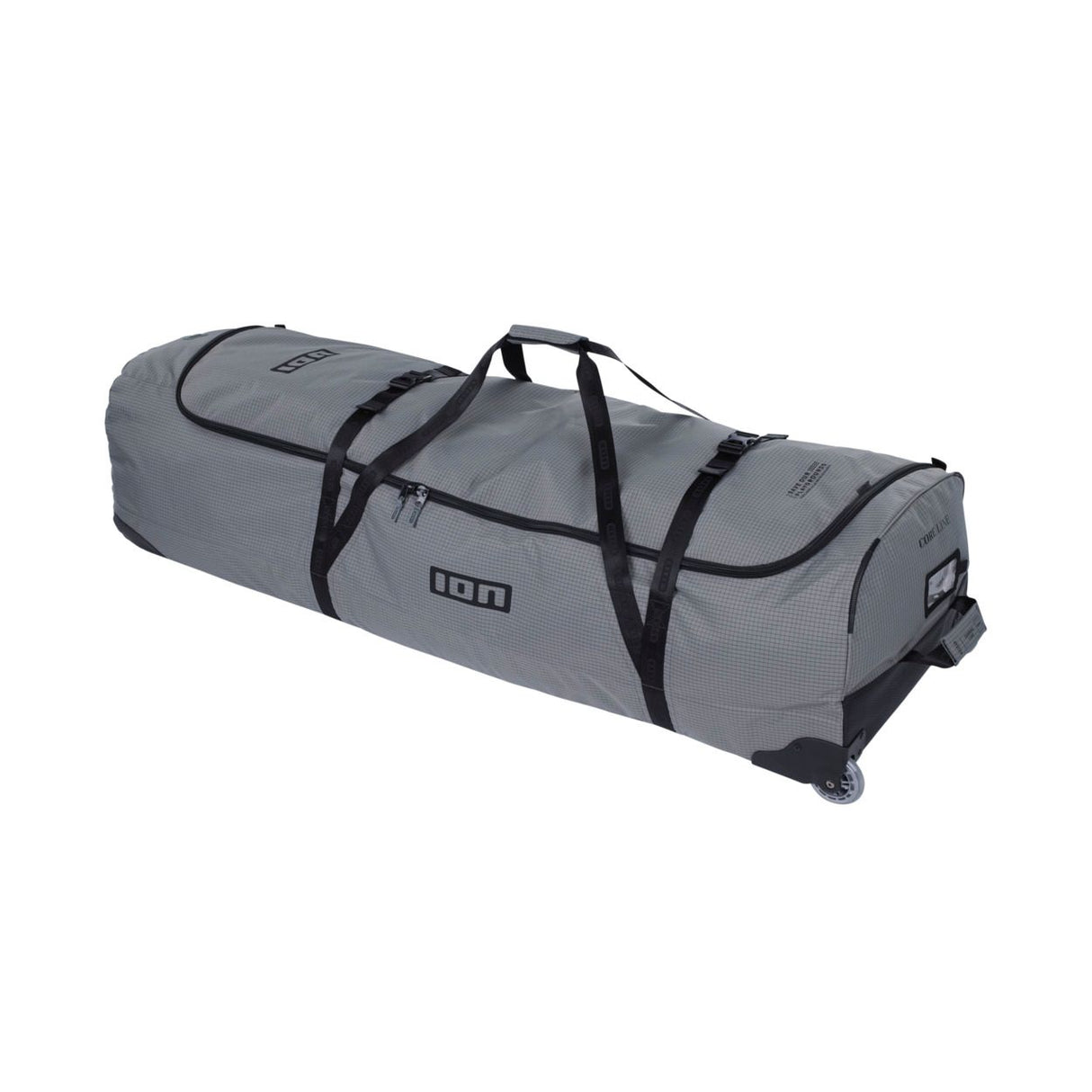 ION Kite Gearbag Core 2026 grau mit schwarzen Gurten und Rollen, Seitenperspektive