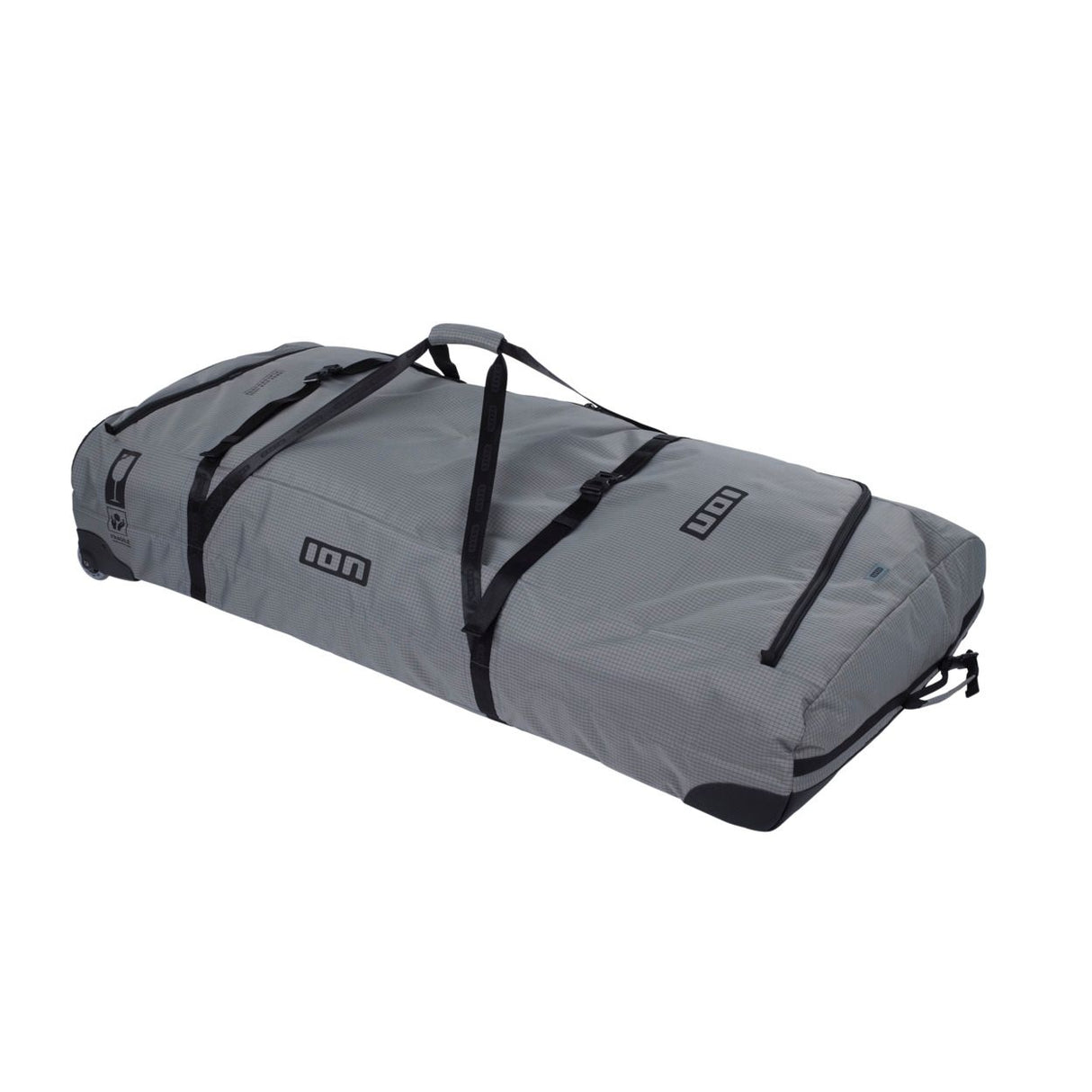 ION Wing Gearbag Core 2024 grau, Transporttasche mit schwarzen Griffen und Kompressionsriemen, Seitenansicht
