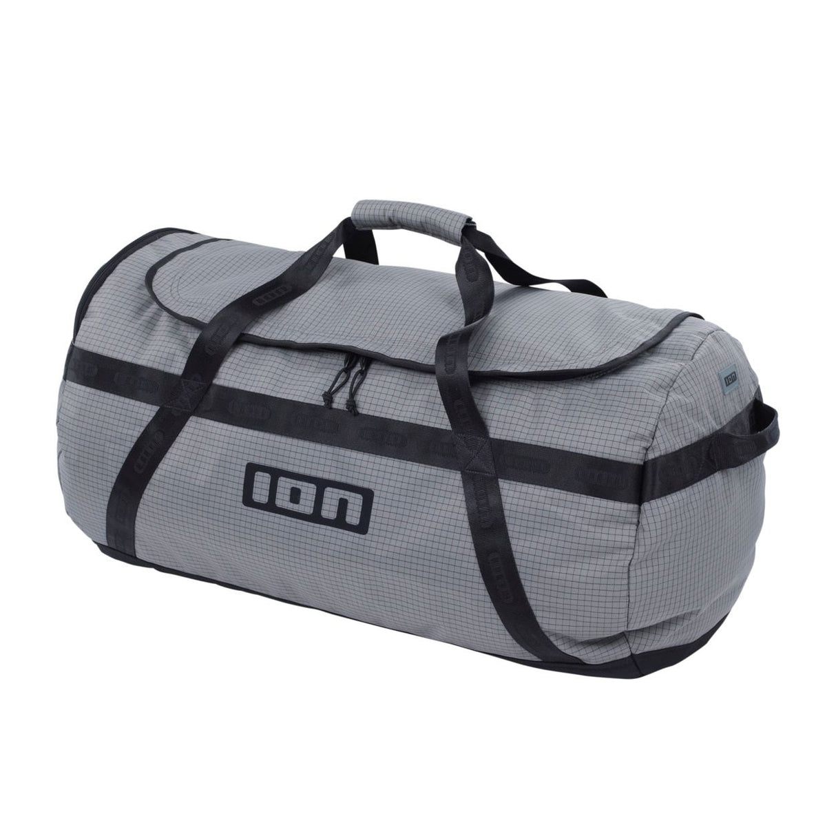 ION Session Duffel Bag 2026 grau mit schwarzen Tragegriffen und Ripsband, Seitenperspektive