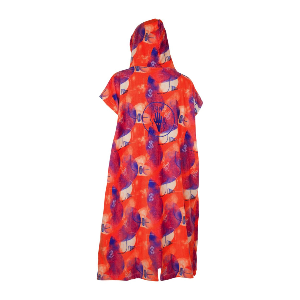 ION Poncho Core Lumen 2026 rot mit farbigem Muster, Kapuze, Frontalansicht