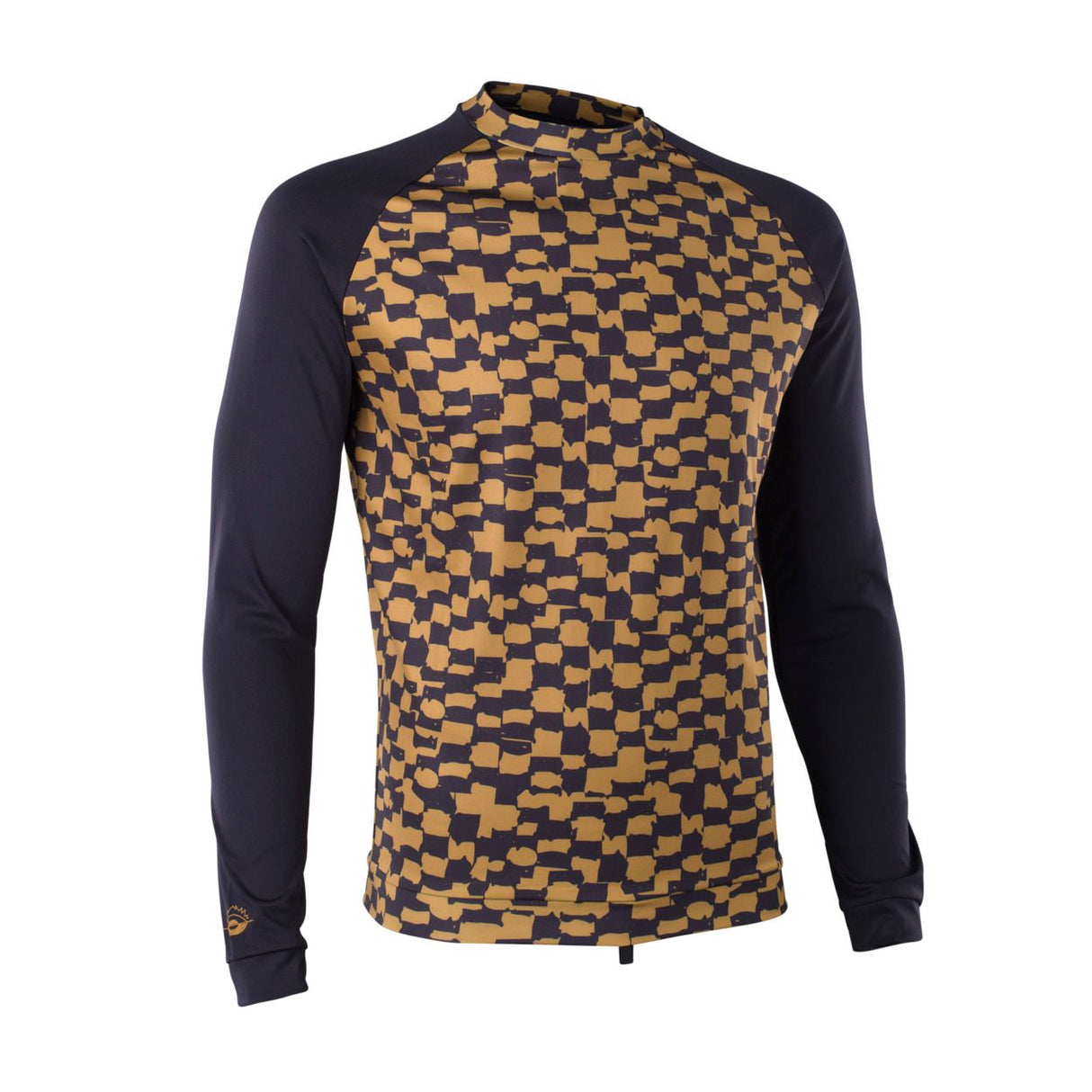 ION Rashguard Maze 2026 in Blau-Gold mit Karomuster, Langarm-Badeshirt aus Funktionsmaterial, Vorderansicht