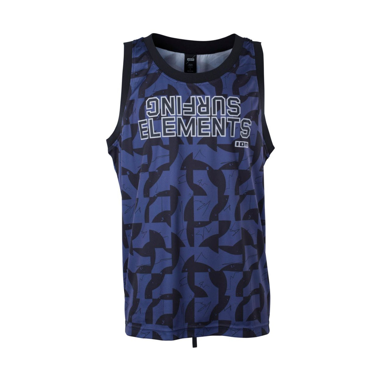 ION Basketball Shirt 2026 blau-schwarz gemustert, ärmelloses Sportshirt mit grafischem Print, Frontansicht