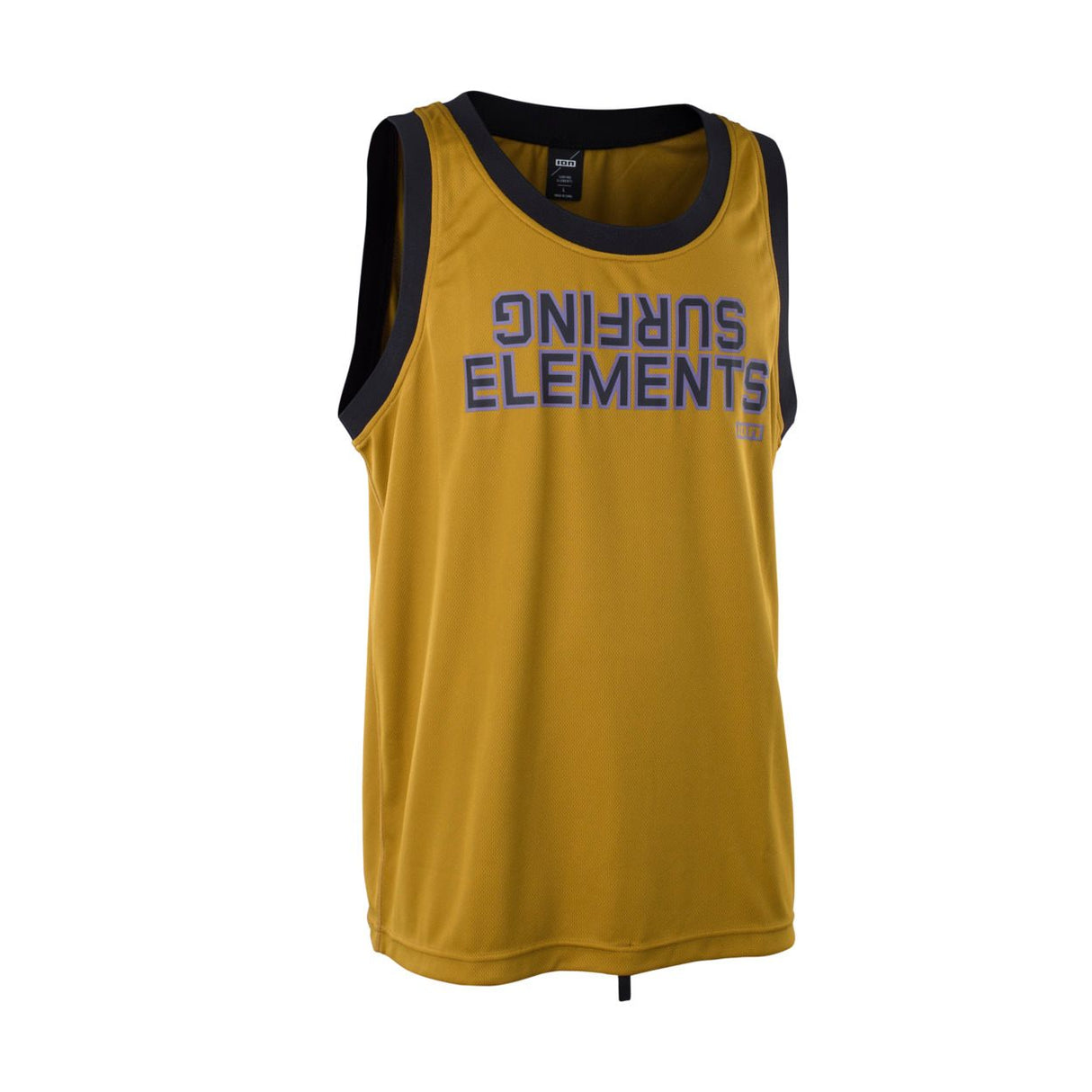 ION Basketball Shirt 2026 in Gelb mit schwarzen Ärmeln und blauem Text, Vorderansicht