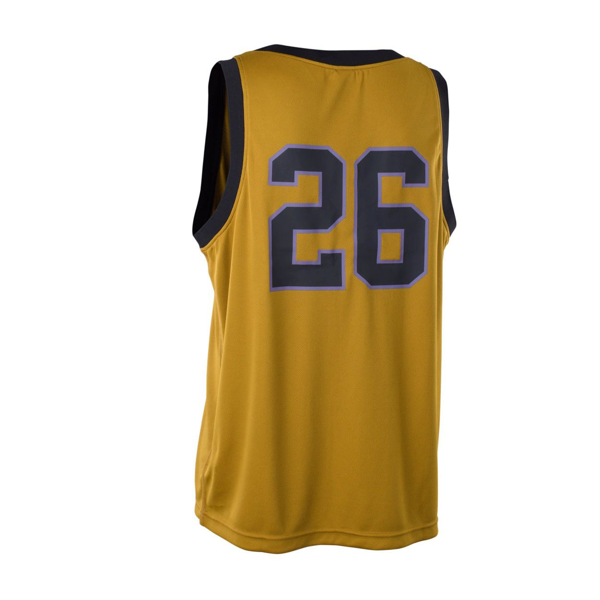 ION Basketball Shirt 2026 gold mit schwarzem Ärmeln und Nummer 26, Frontansicht
